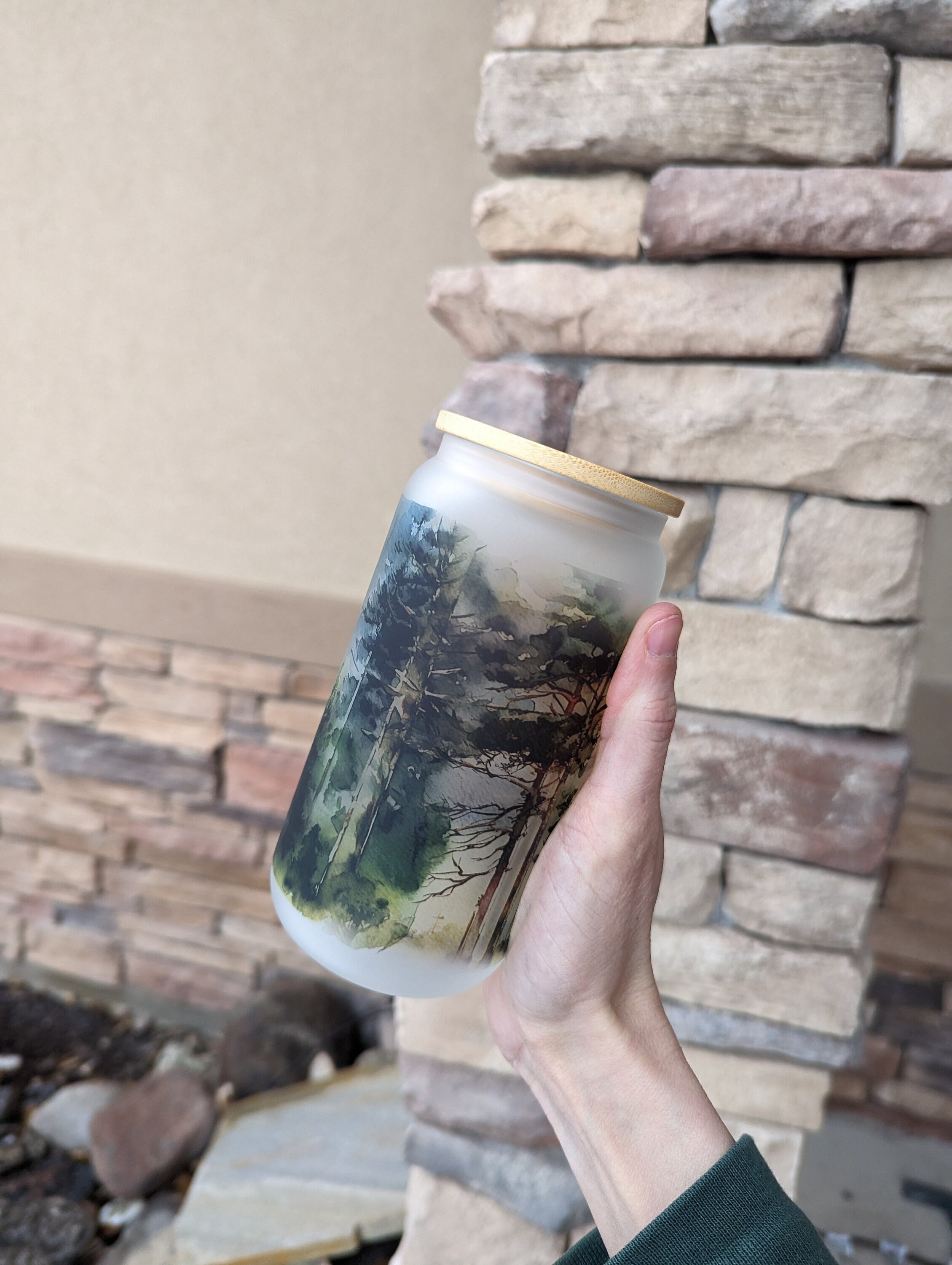 Forest Trees Cup | Spring Glass Cup | Outdoor Woodsy Cup