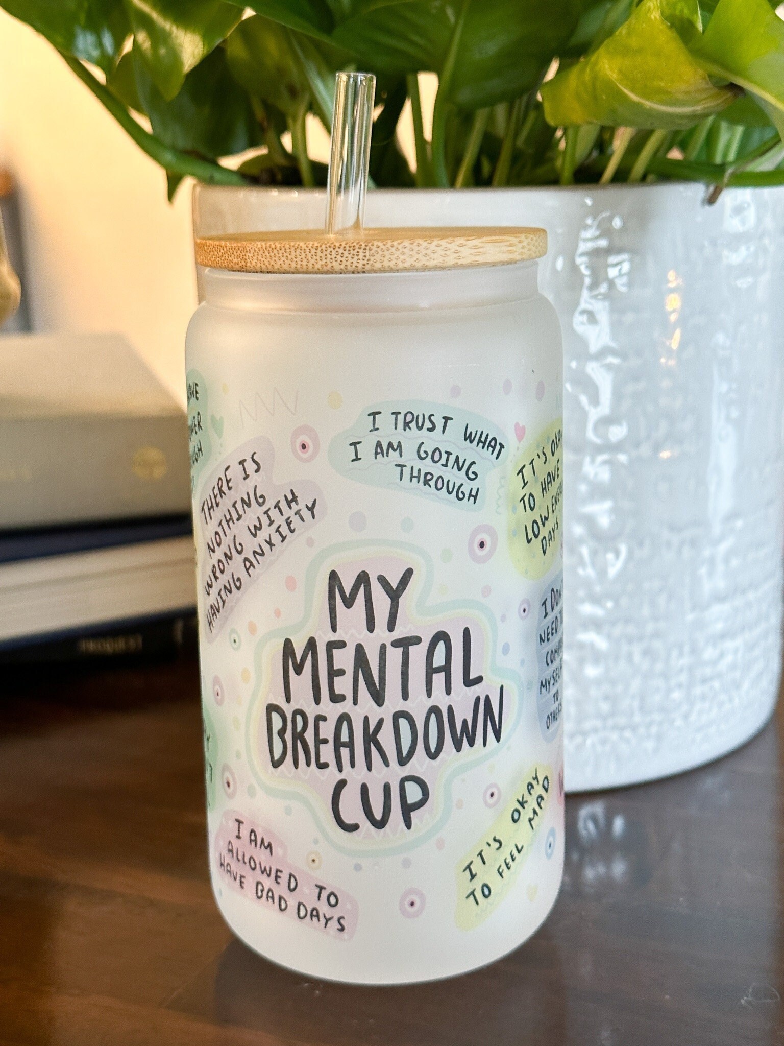 Mental Breakdown Coffee Glass, Daily Affirmations Glass Cup, 16oz Daily Glass Tumbler, Gift for Her, Best Friend Tumbler,Self Care Cup