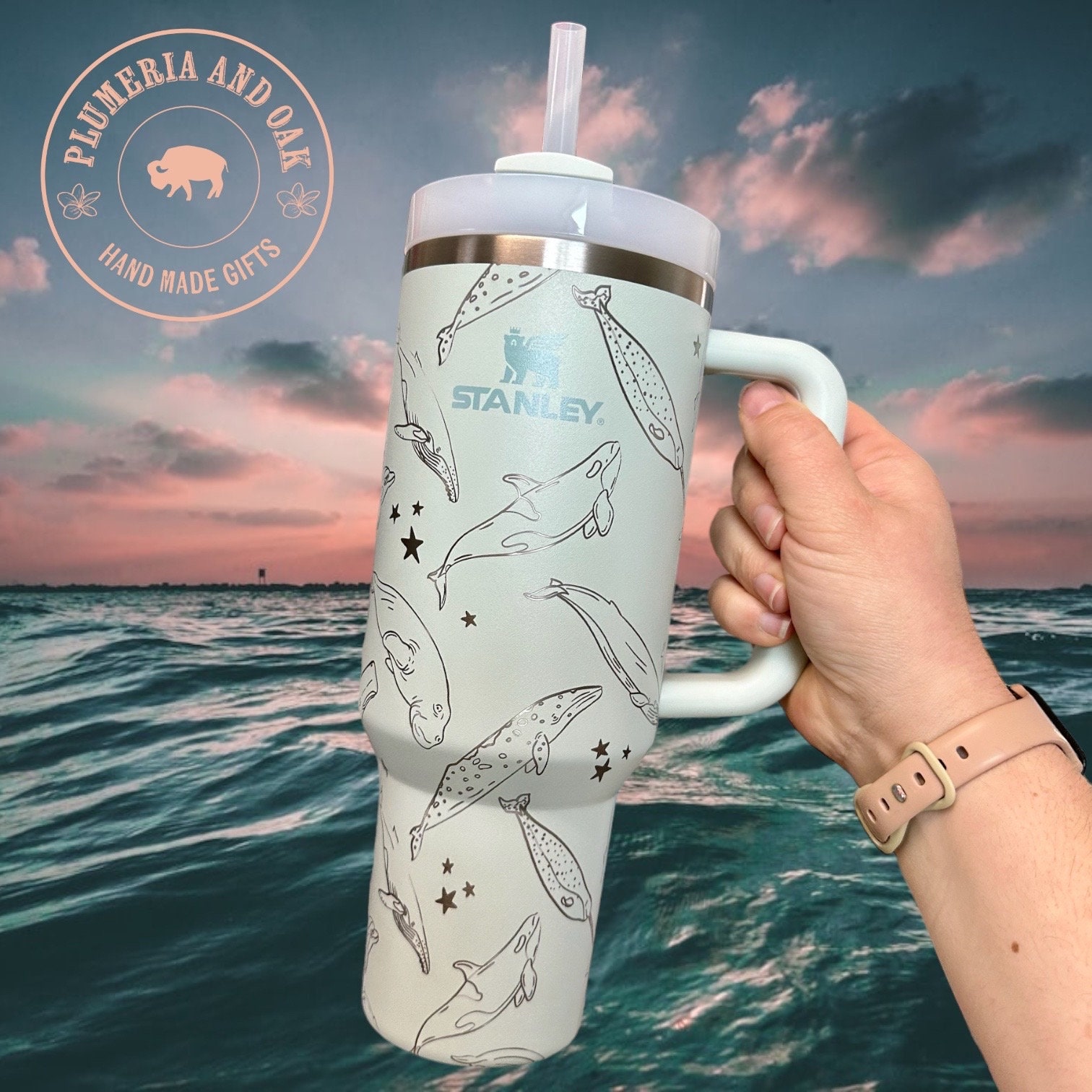 Whale Tumbler, Engraved Tumbler, ocean lover, aquarist, beach vacation, ocean animal gift, narwhal, manatee, ocean mammal, dolphin cup