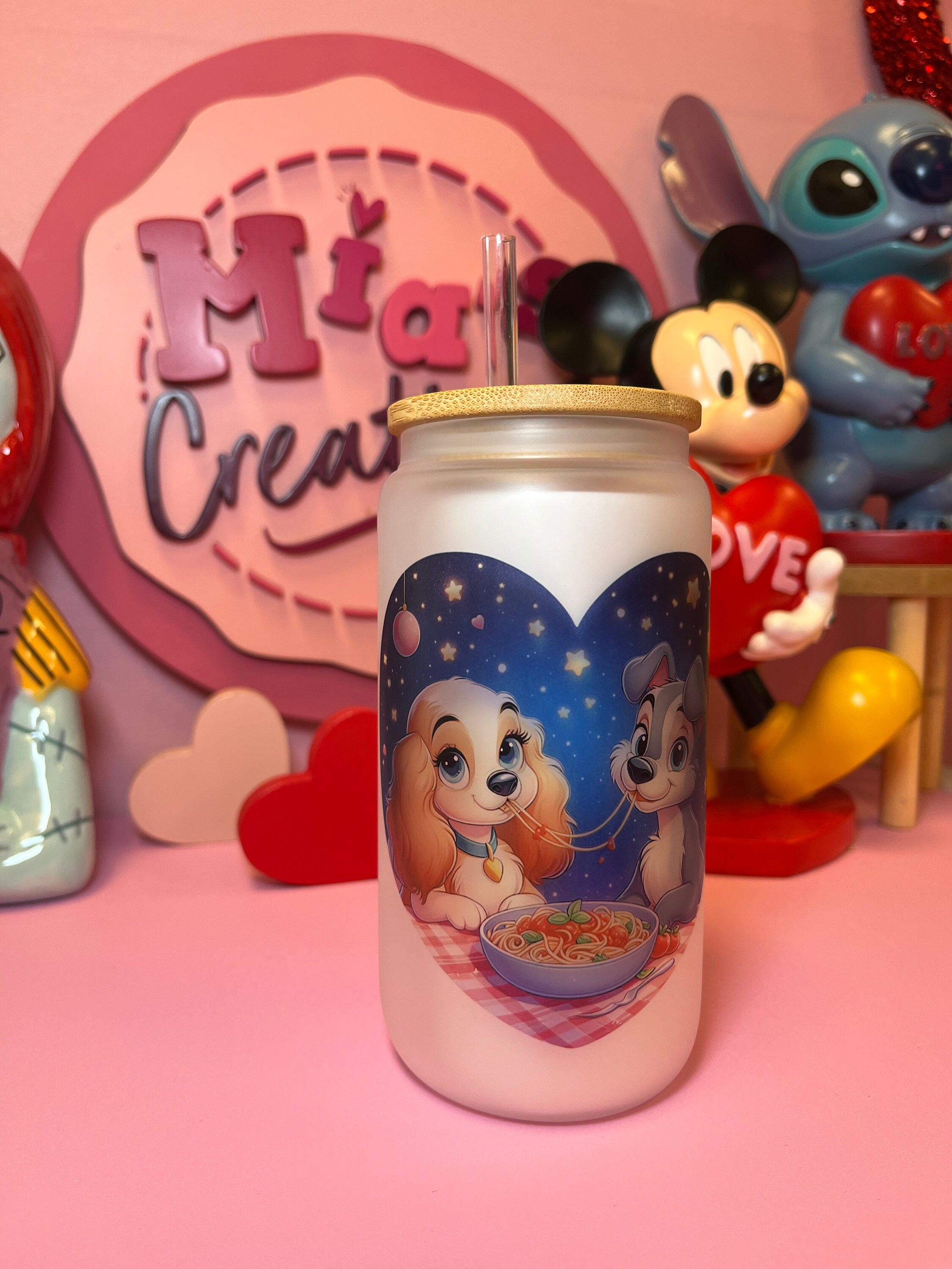 Lady and the Tramp custom glass can, Lady and the tramp glass can