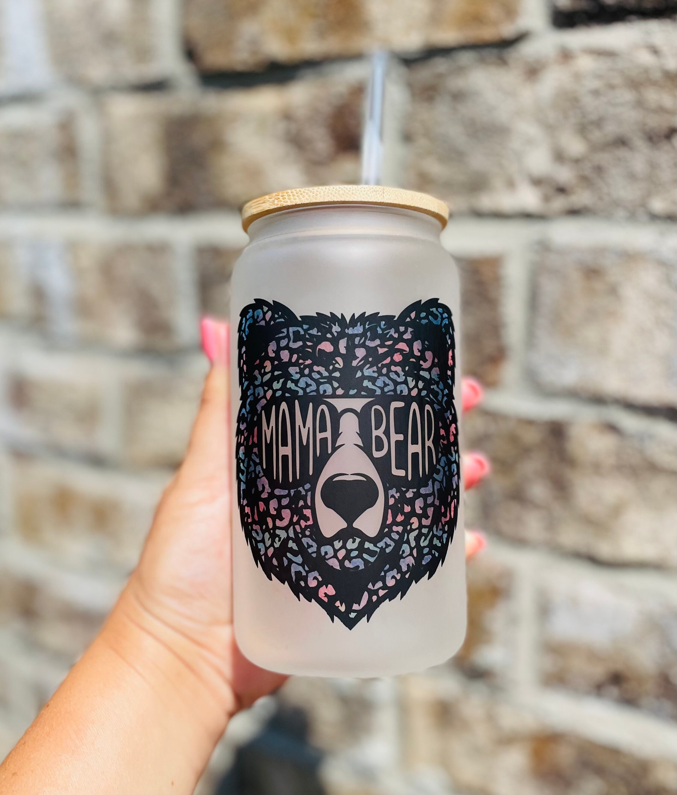 Mama Bear Cup| Iced Coffee Glass Can| Iced Coffee Can| Libbey Glass| Boy Mom| Girl Mom | Mama Bear