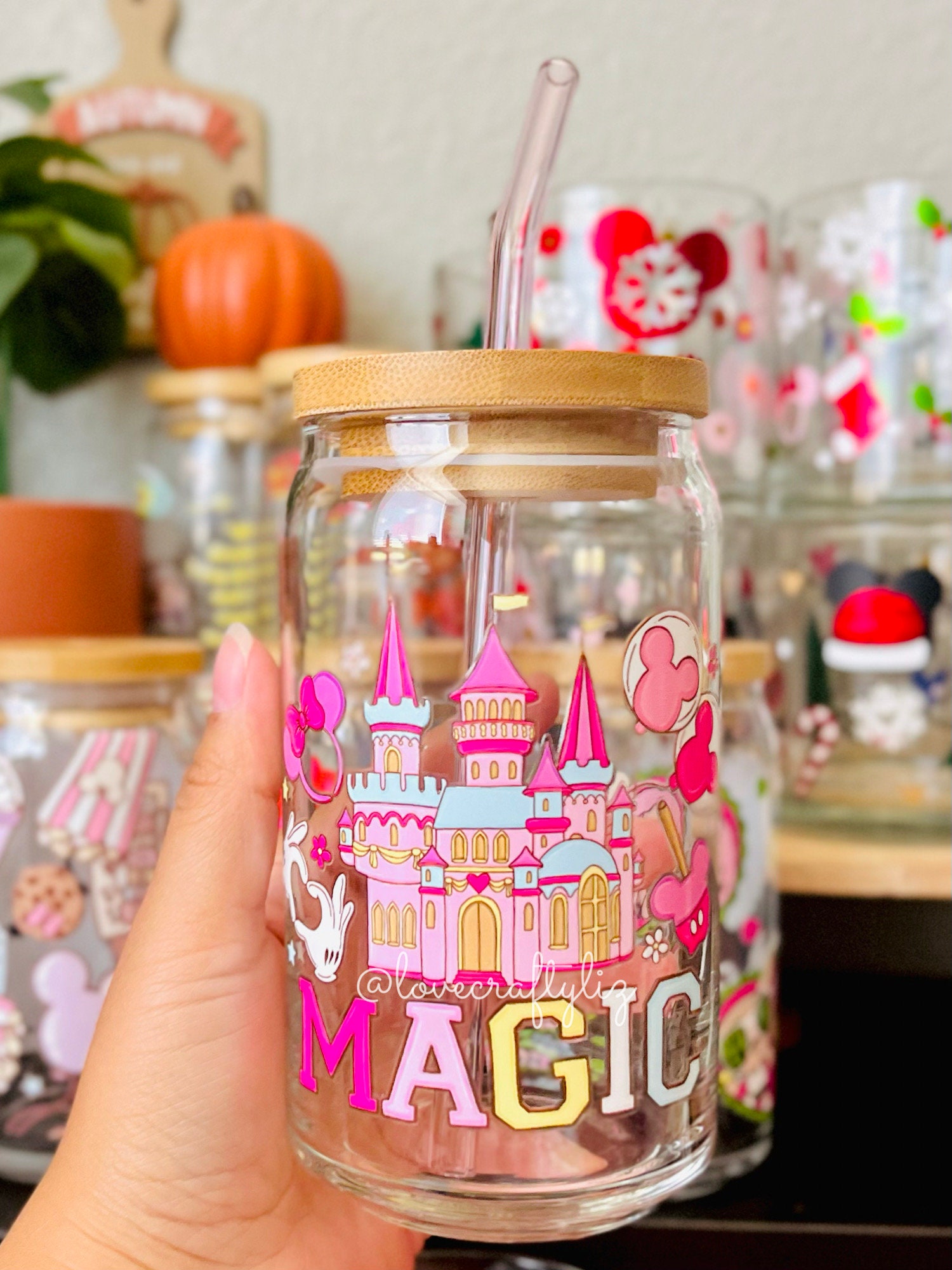 Disney Magic Castle 16oz Beer Can Glass | Spring Cup| Iced Coffee |Gift | Mom | Floral | Minnie Ears| Mickey| Mouse | Christmas | Valentine