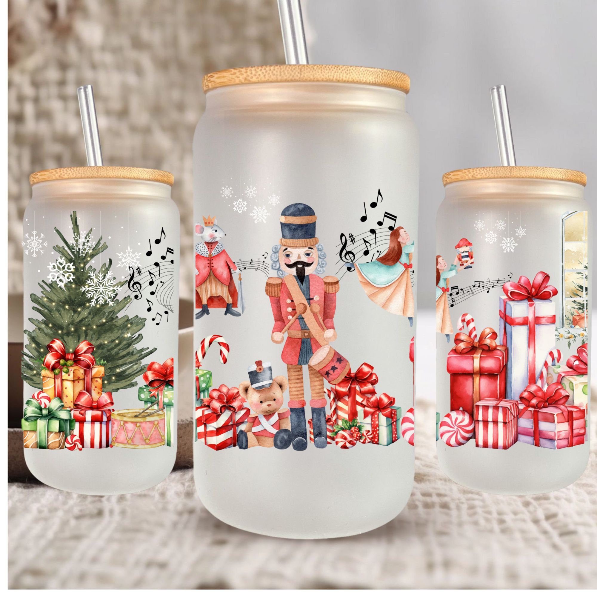 Christmas Iced Coffee Cup, Nutcracker Ballet Xmas Frosted Tumbler, Christmas Party Beer Glass Gift, Frosted or Clear Tumbler