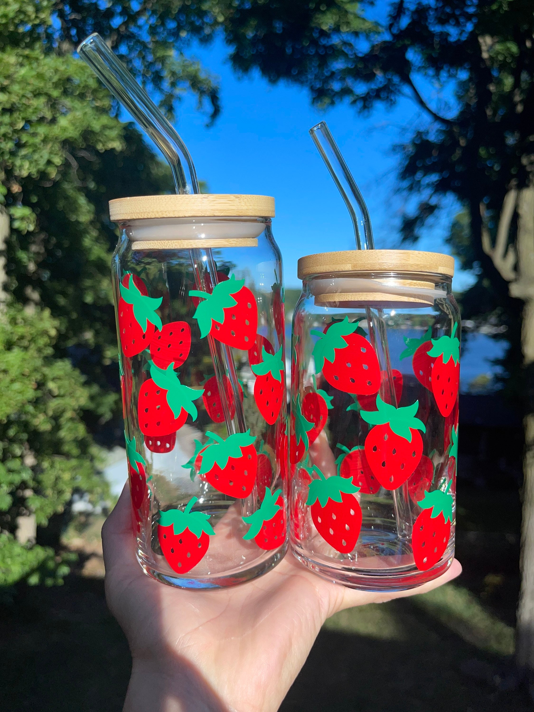 Strawberry Beer Can Glass, Strawberry Coffee Glass, Handmade Strawberry Coffee Cup, Unique Coffee Cup