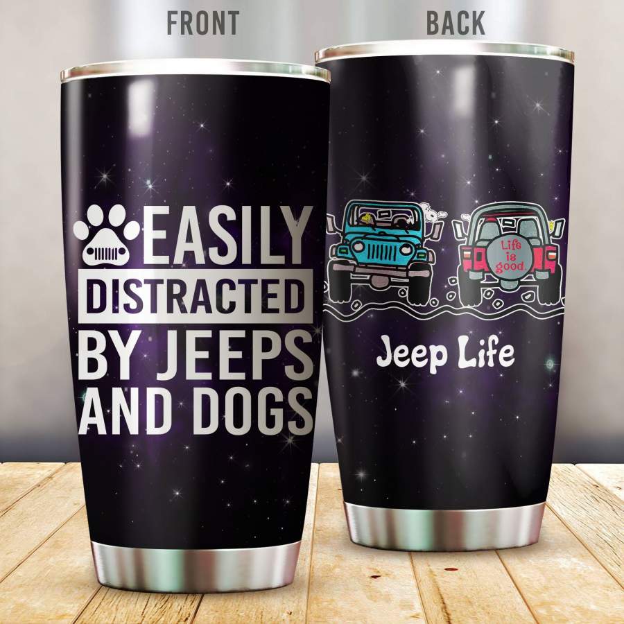 Easily Distracted By Jeep And Dogs Stainless Steel Insulated Tumbler Cups