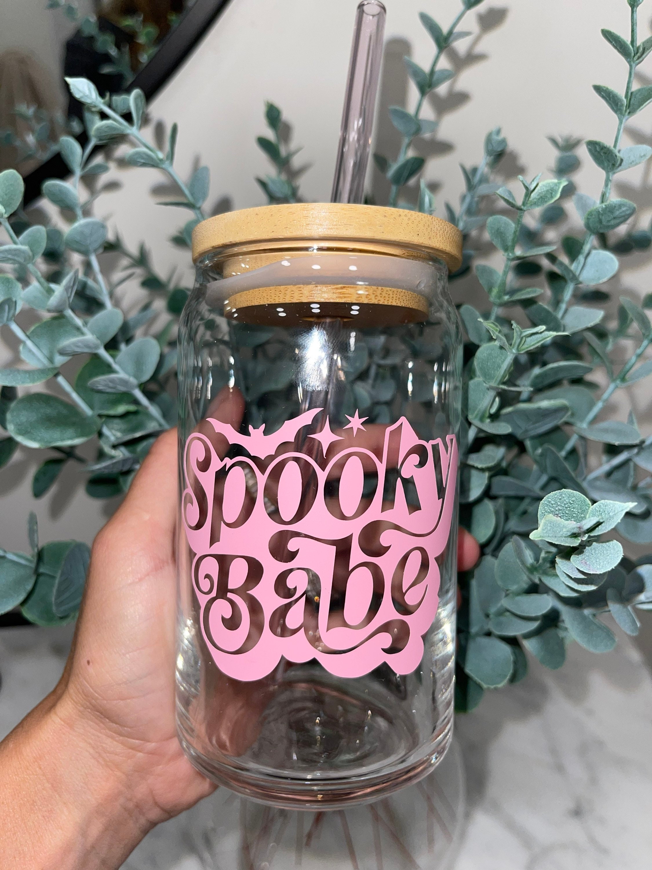 Spooky Babe Beer Can Glass, Halloween Beer Can Glass, Pink Halloween