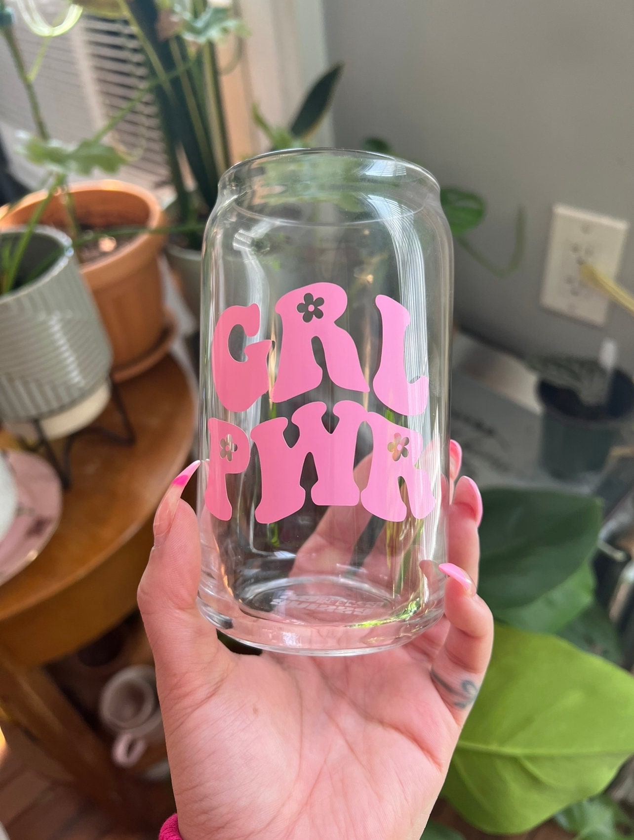 Girl Power Cup | Positive Saying  Cup | Libbey Cup | Glass Cup | Coffee Glass | Iced Coffee Glass | Glass Can | Cute Cup | Trendy Glass Cup