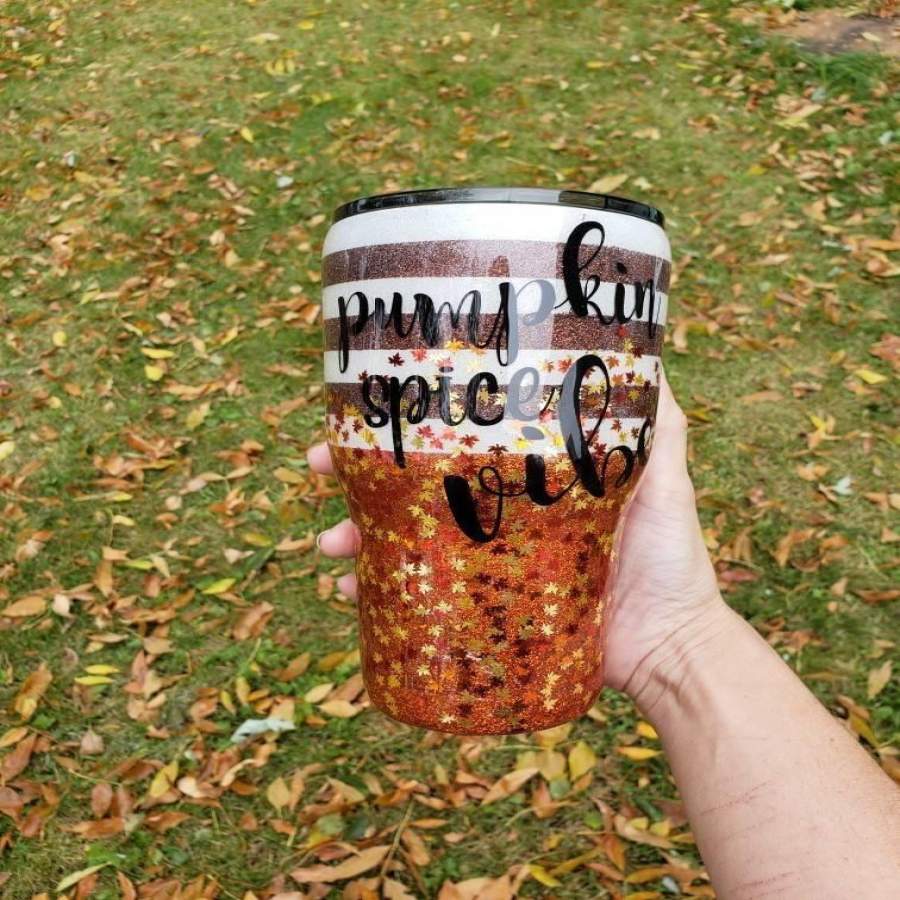 Pumpkin spice vibes coffee cup, Personalized Glitter Tumbler, Monogram Tumbler, Glitter Cup, Glitter Tumbler, Glitter Stainless steel