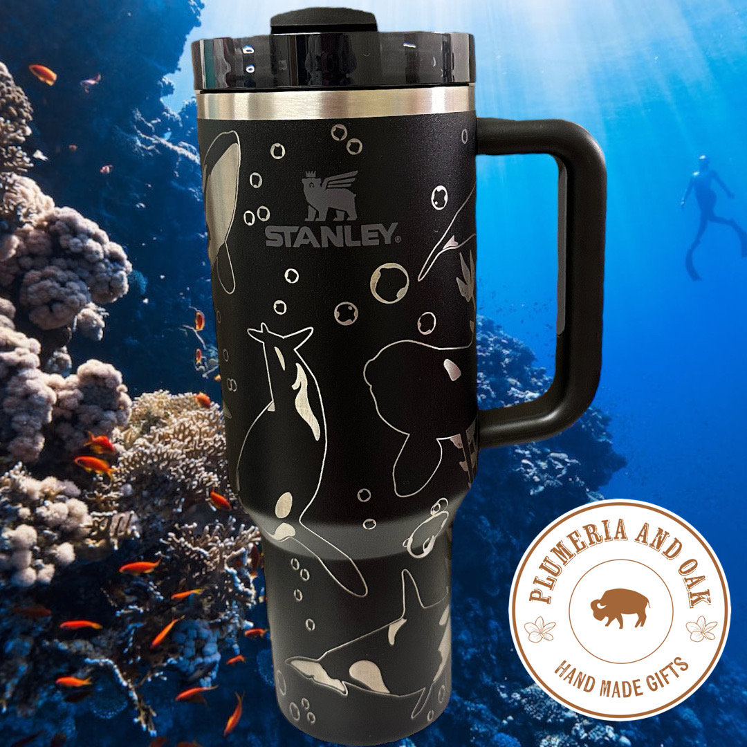 Orca Tumbler, Engraved Tumbler, killer whale, ocean cup, tumbler with handle, ocean lover, scuba diver, whale mug, whale lover gift, custom