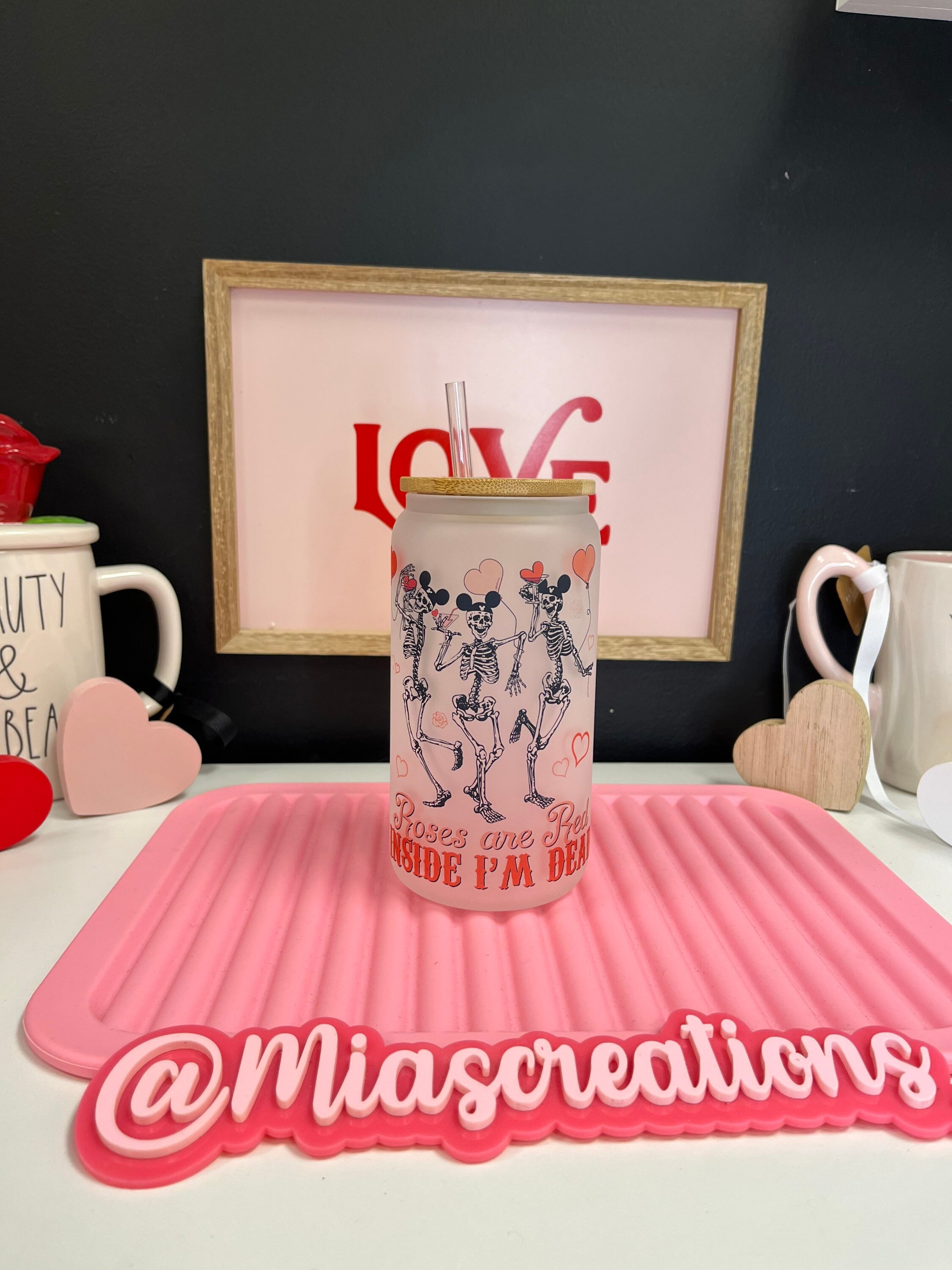 Dead inside Valentines Frosted Glass can, Custom glass can, Valentines glass can