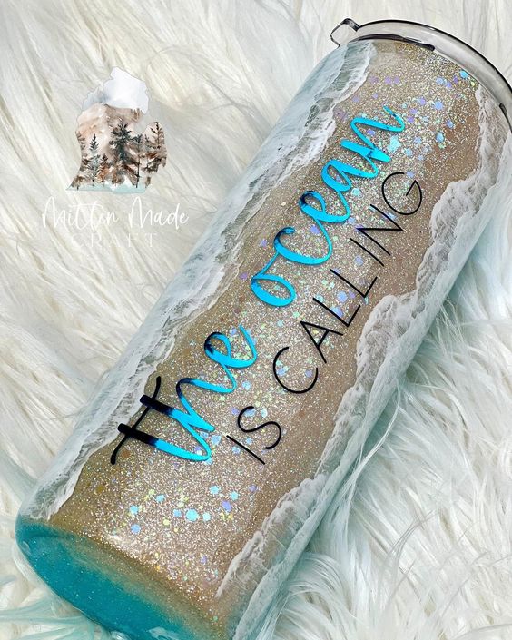 Beach Glitter Tumbler, Coffee Tumbler, Ocean Tumbler, Lake Tumbler, Glitter Tumbler, Vacation Tumbler