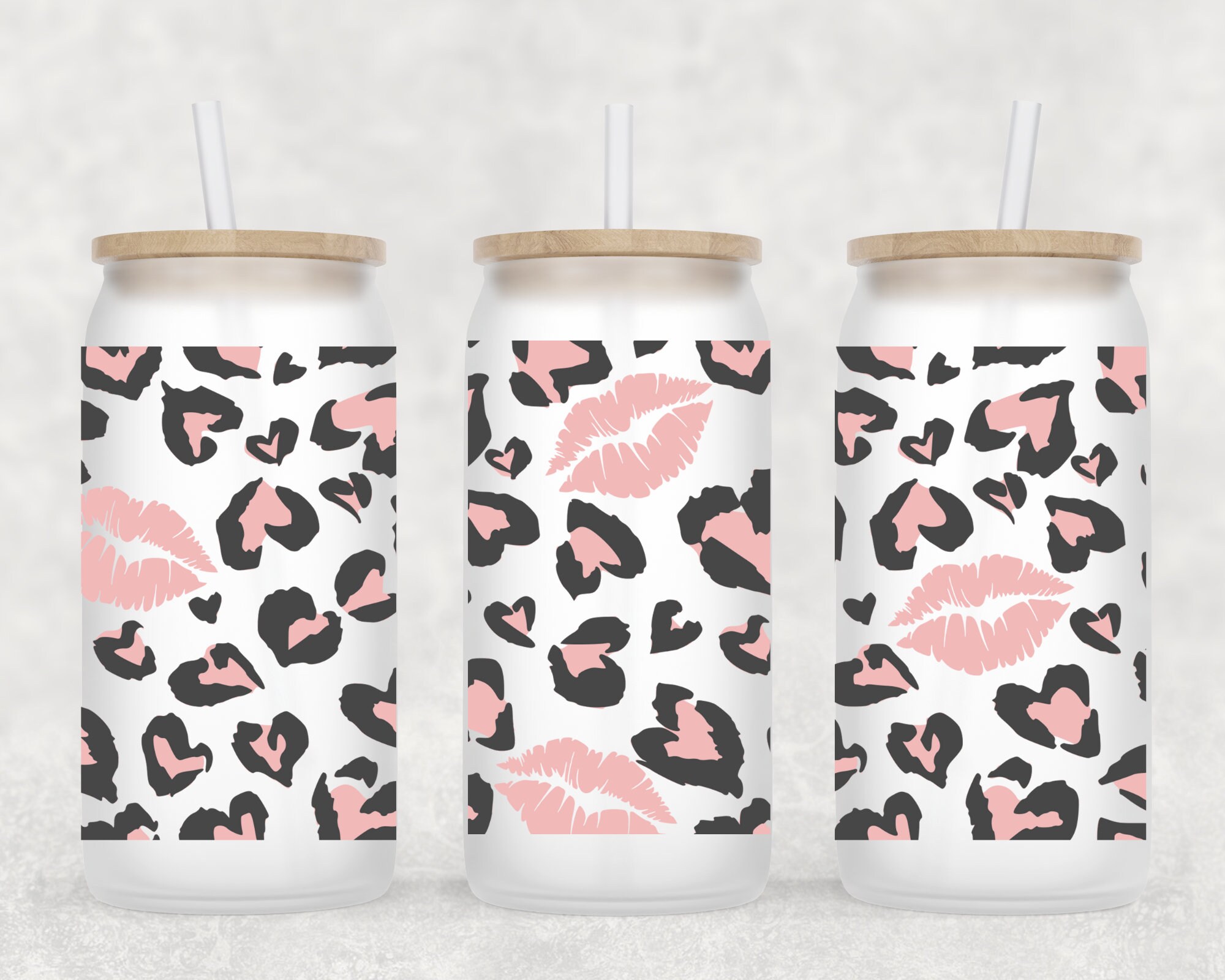 Pink Leopard Lipstick Kisses Print Beer Can Glass | Iced Coffee Glass | Leopard Coffee Cup | Gift for Her | Beer Glass Cup | Gift for Her