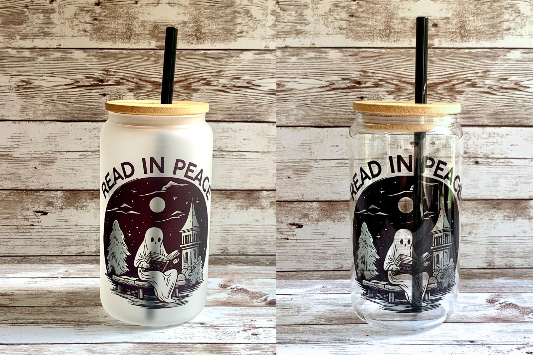 Book Lover Halloween Beer Can Glass / Funny Ghost Book Nerd Cup / Teacher Gift Idea / Gift for her / Reader Iced Coffee Lover / Ghost Books