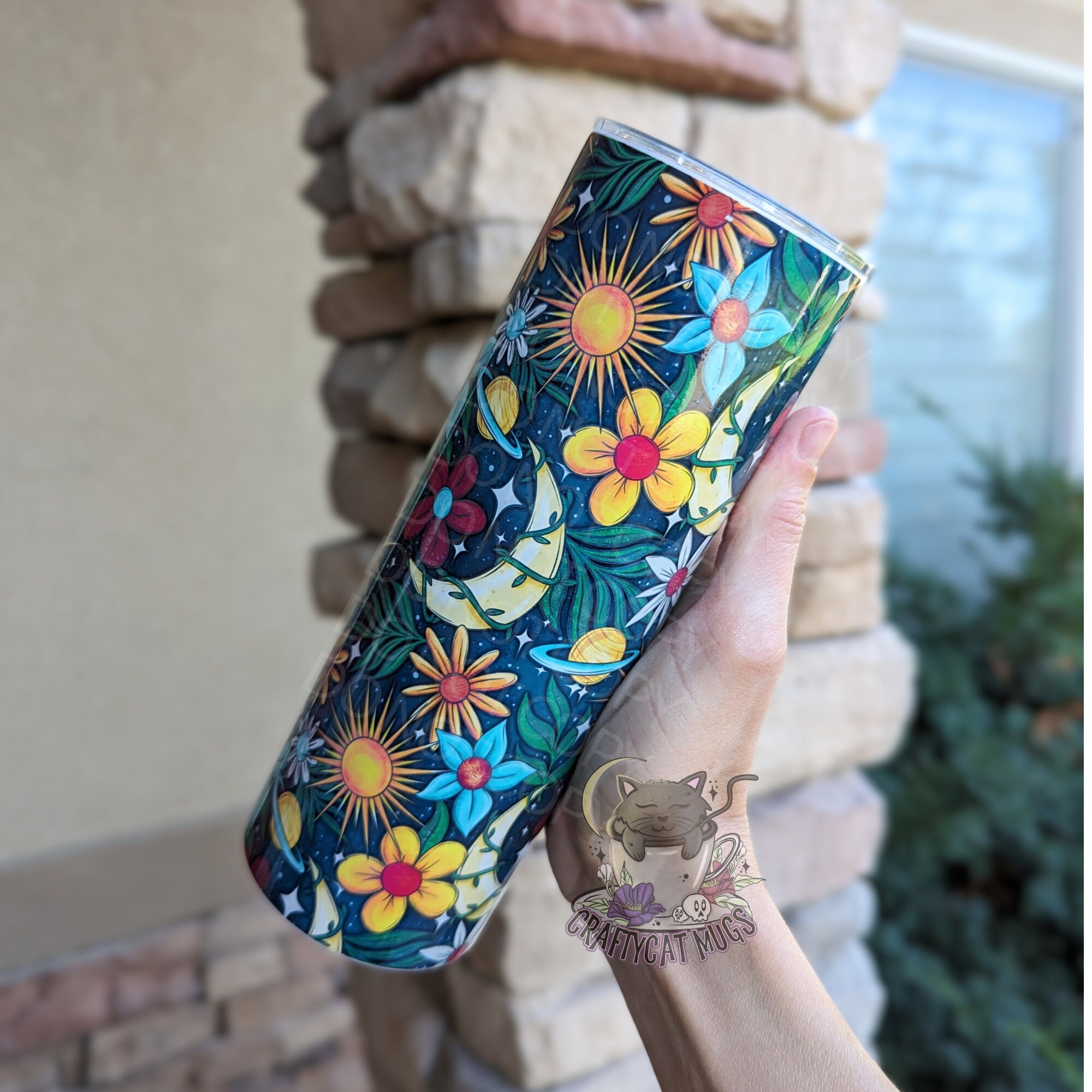 Beautiful Floral Cosmic Scene Tumbler | Celestial Tumbler | Moon Cup