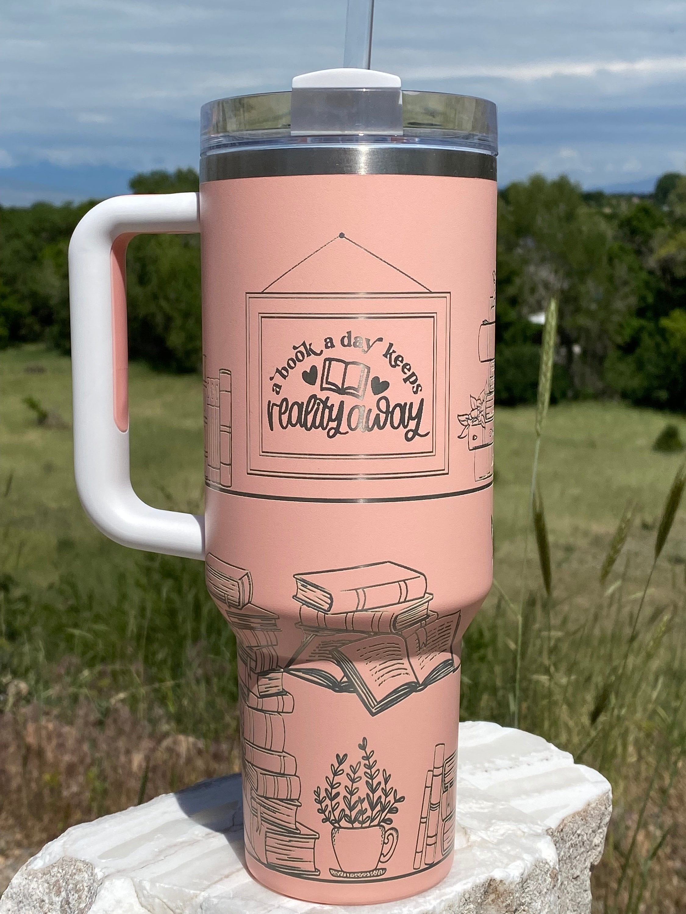 A Book A Day Engraved Stanley Adventure Quencher 40oz tumbler