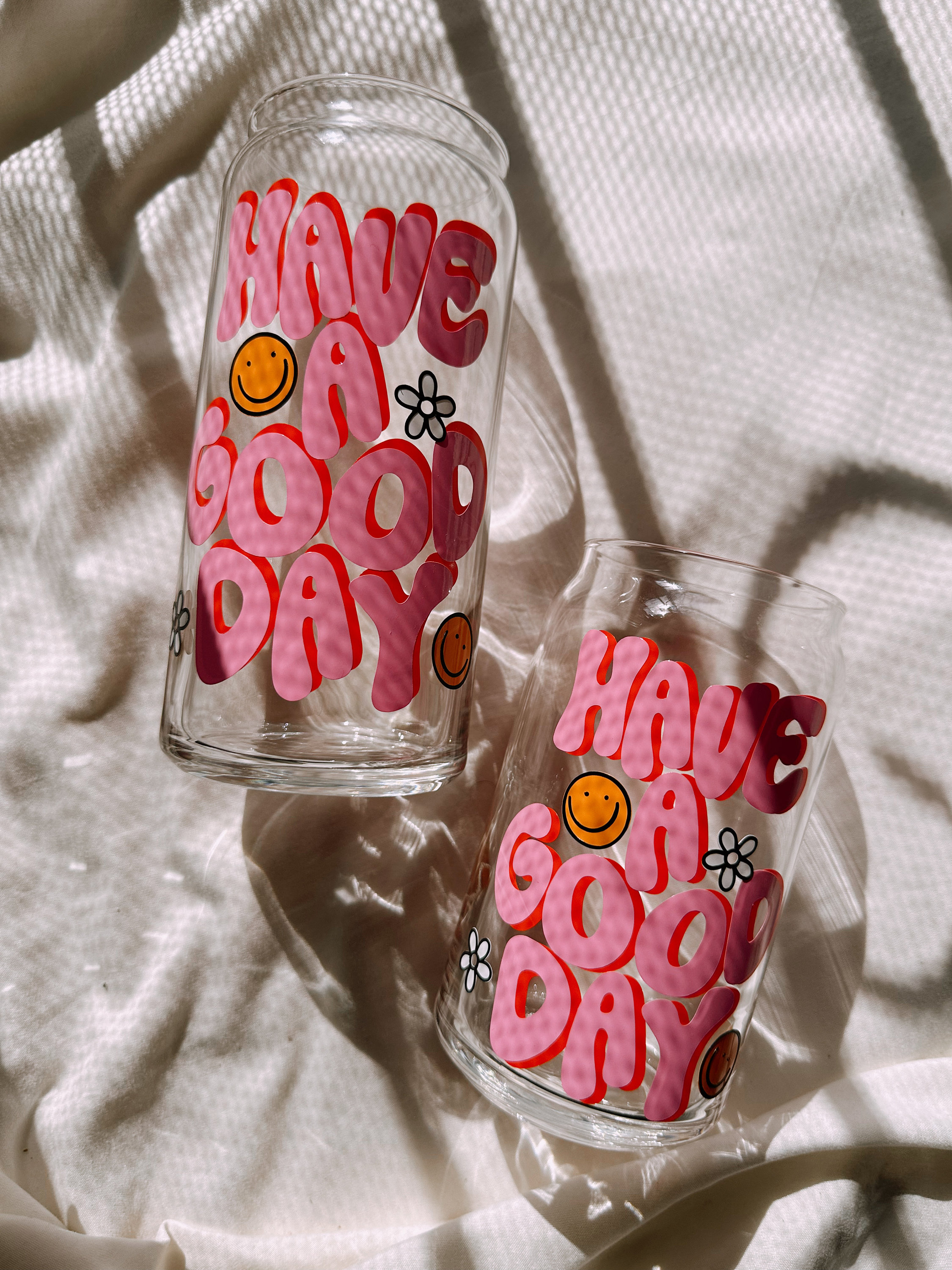 Have A Good Day Glass Cup, Positivity Glass Cup, Happy Face Glass Cup, Mental Health Glass Cup