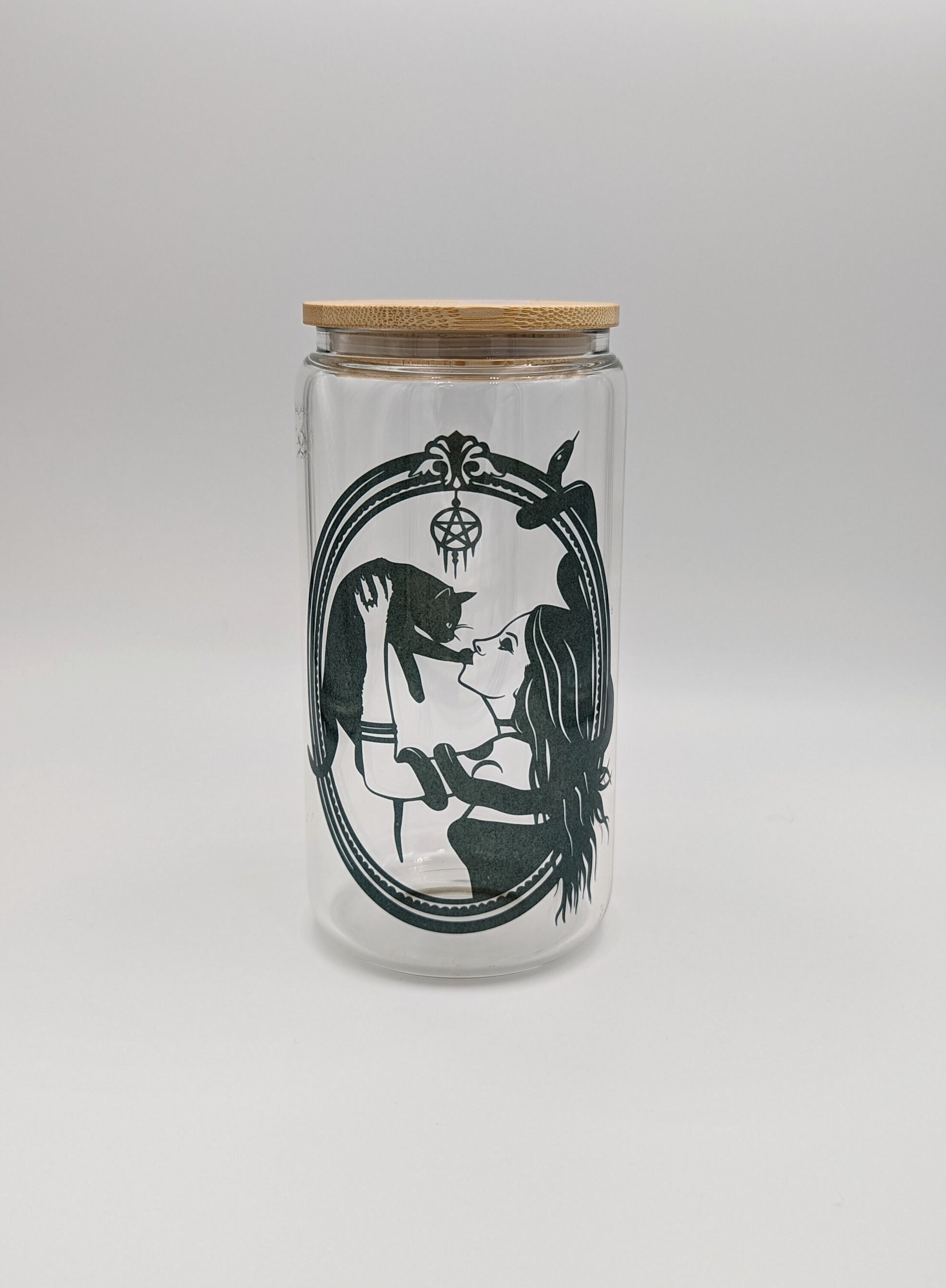 Glass Can | Witchy Gifts | Iced Coffee Cup | Witchy Cup | Witch with Black Cat | Witchy Tumbler