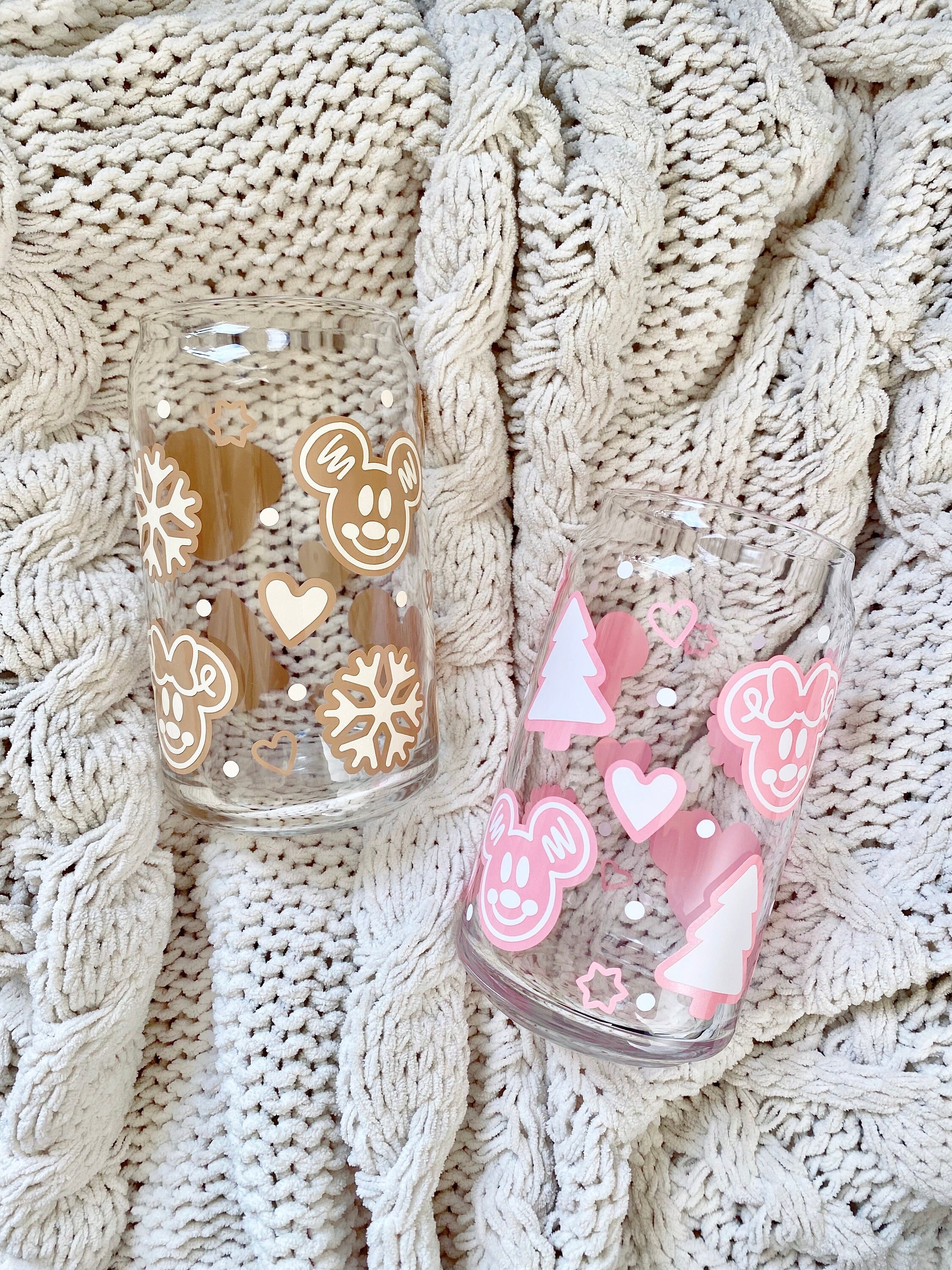 Gingerbread Mouse Beer Can Glass, Pink Christmas Iced Coffee Glass, Christmas Mouse Cup, Winter Glass Can, Christmas Gift, Xmas Coffee Cup