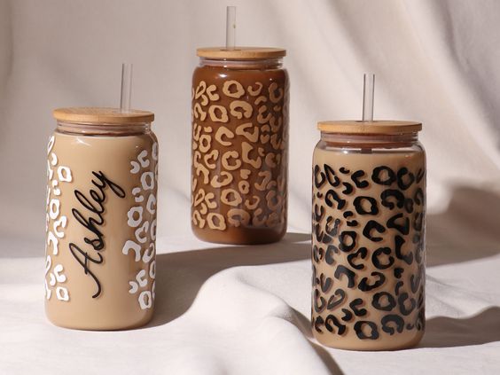 Cheetah Leopard Personalized With Name Reusable Glass Tumbler