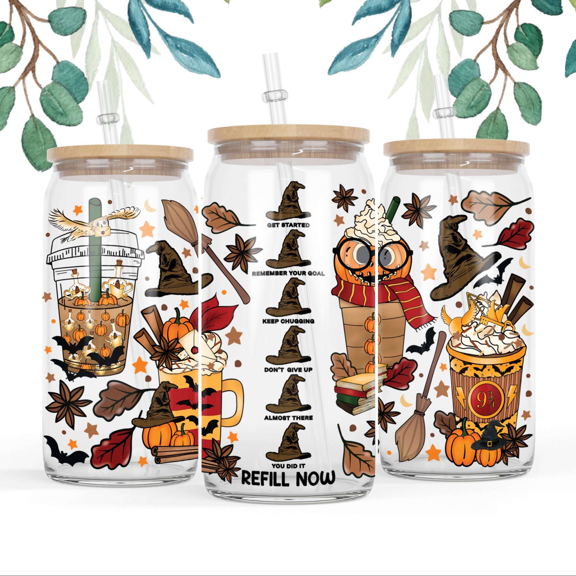 16 oz Libbey Beer Glass Can Water Tracker Hand drawn Harry Fall Coffee Pumpkin spice latte iced Coffee warm cozy autumn orange pumpkin PNG