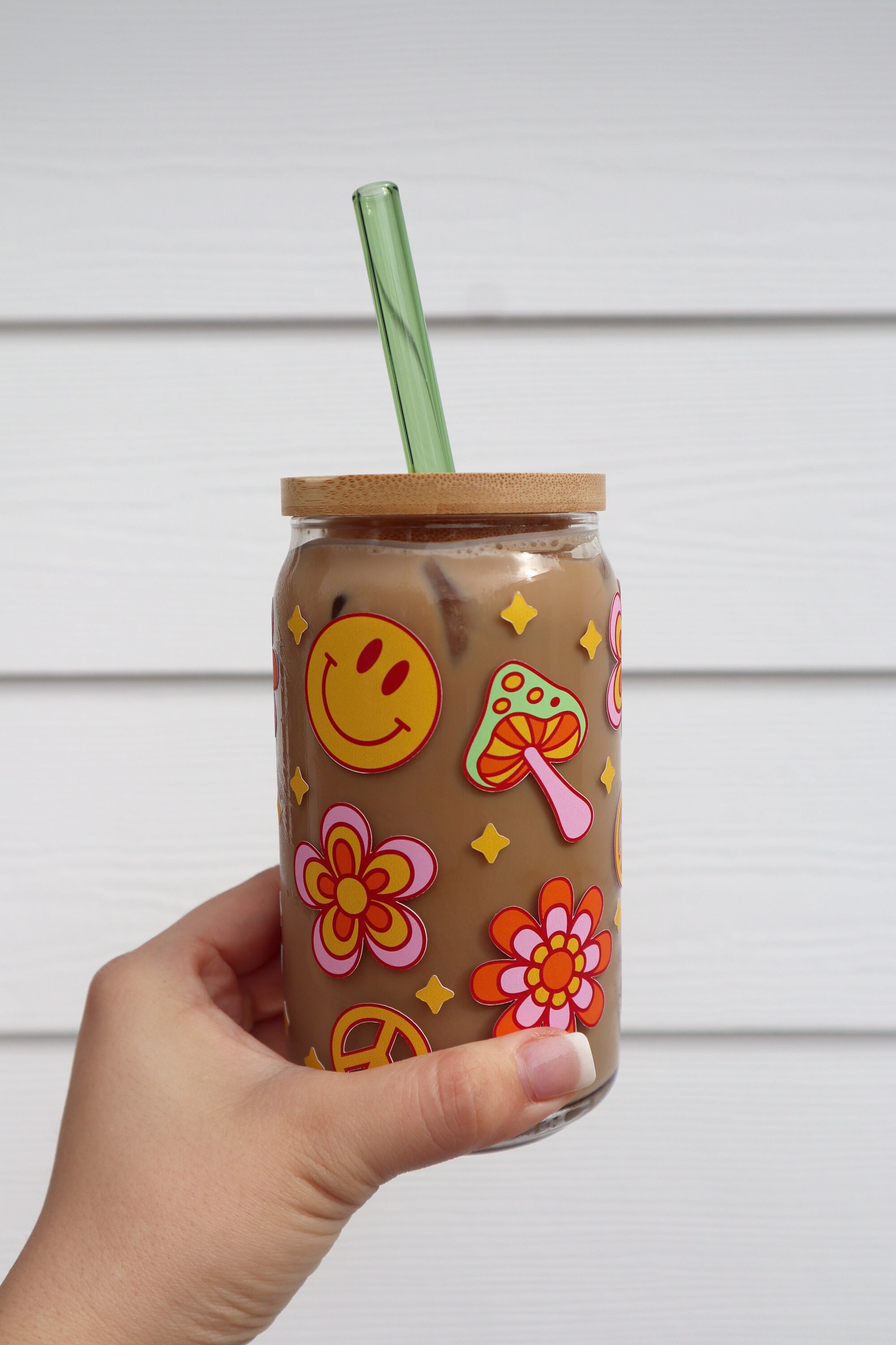 Groovy Flowers | Modern Coffee Glass | Beer Pint Glass | 16 oz Glass | Coffee Addicts | Morning Coffee | Iced Coffee