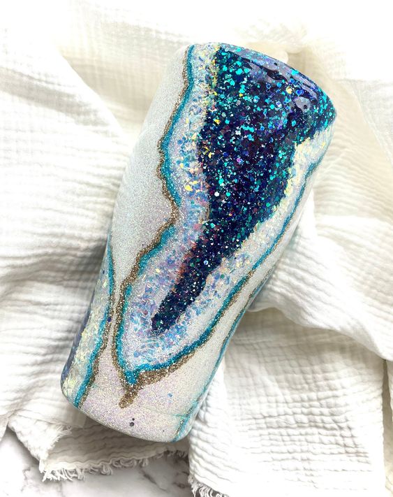 Blue Geode Glitter Tumbler, Personalized Glitter Tumbler