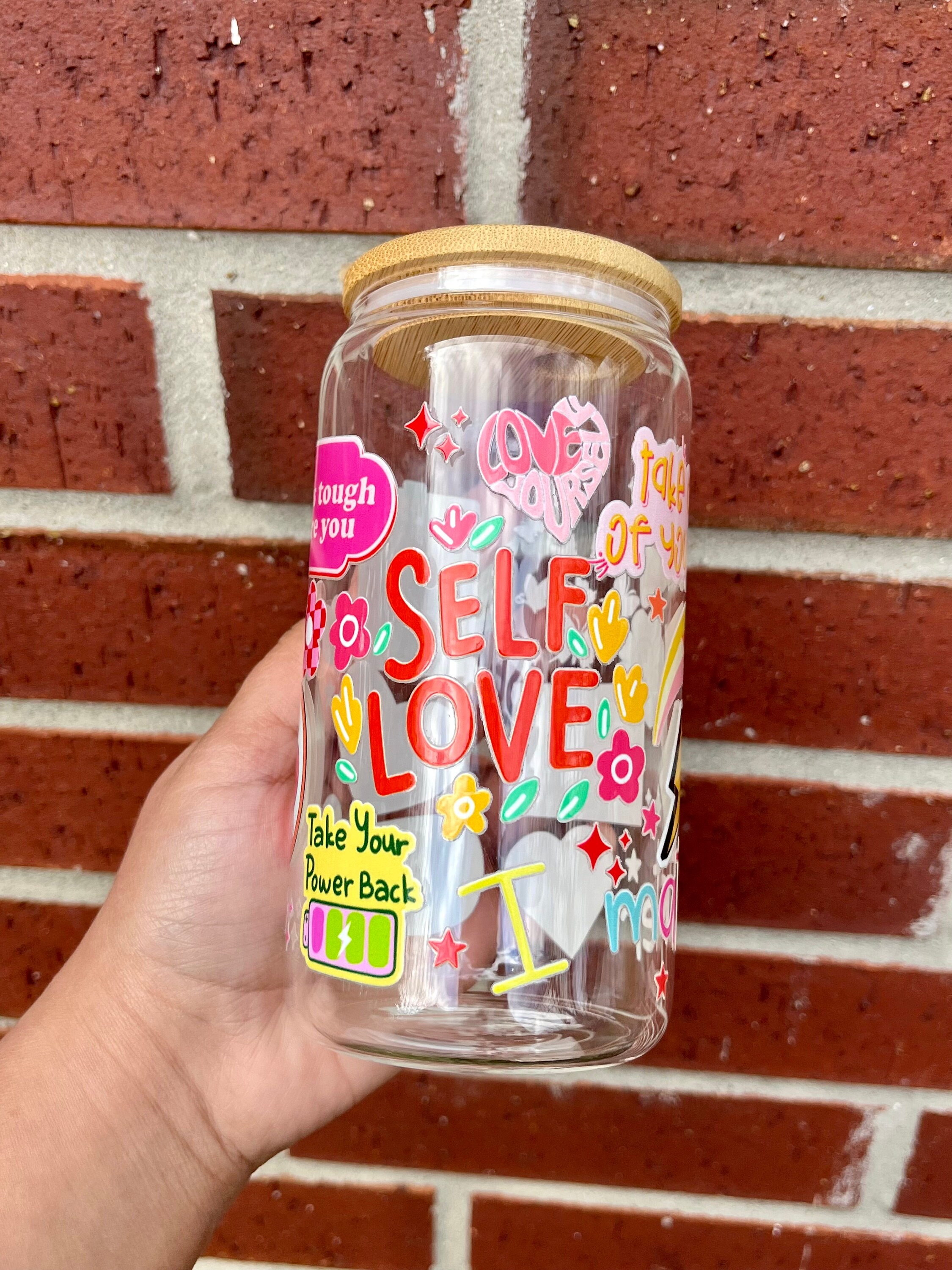 Self Love Glass Cup, Self Love Gifts, Self Love Club Glass Tumbler, Motivational Gift, Mental Health Cup, Affirmation Glass Cup