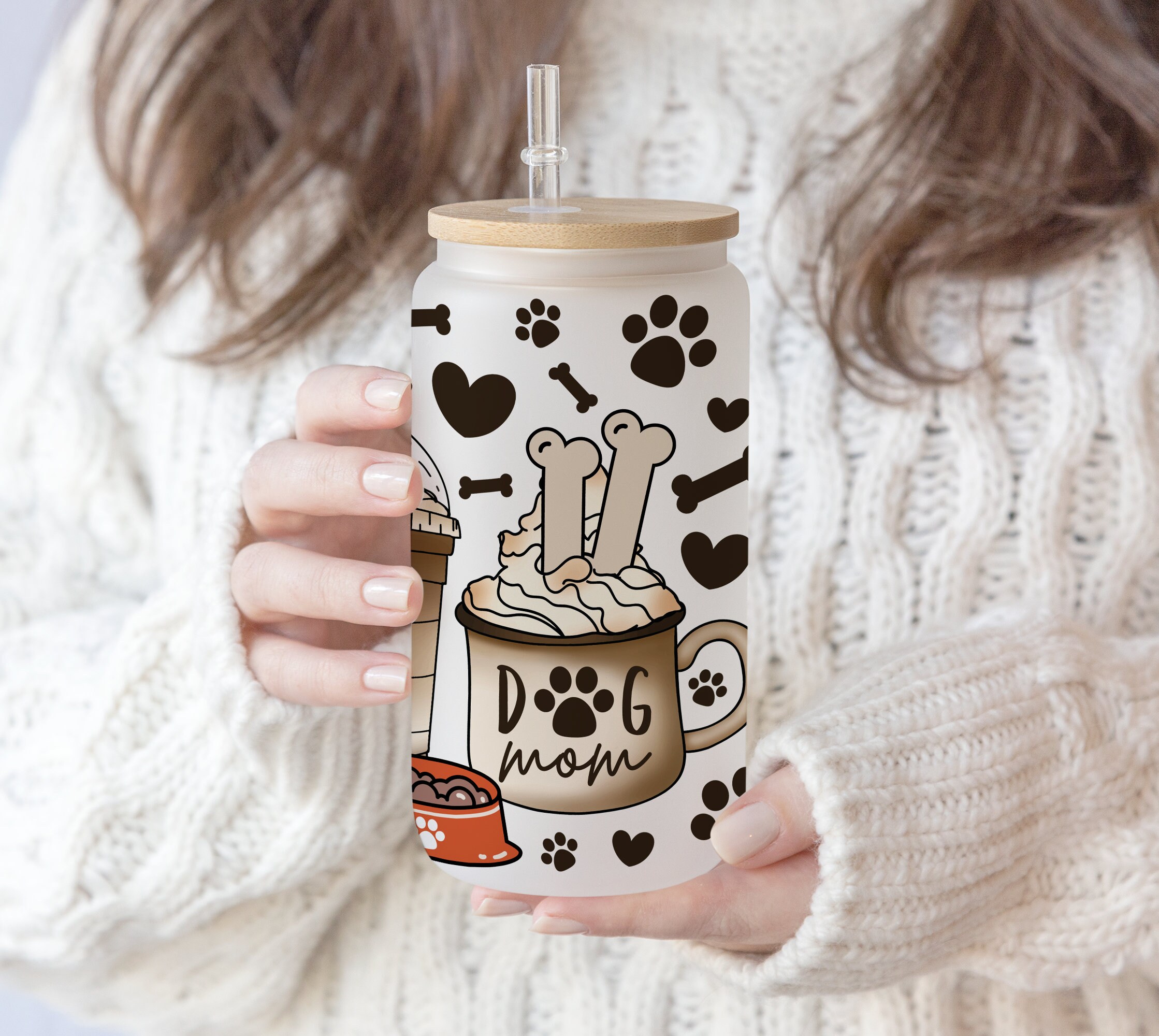 4 Files 16 oz Libbey Beer Glass Can Hand drawn Dog Mom Doodle Mom Dog lover Coffee Christmas Mom coffee lover Dog Dad Coffee Pen wrap