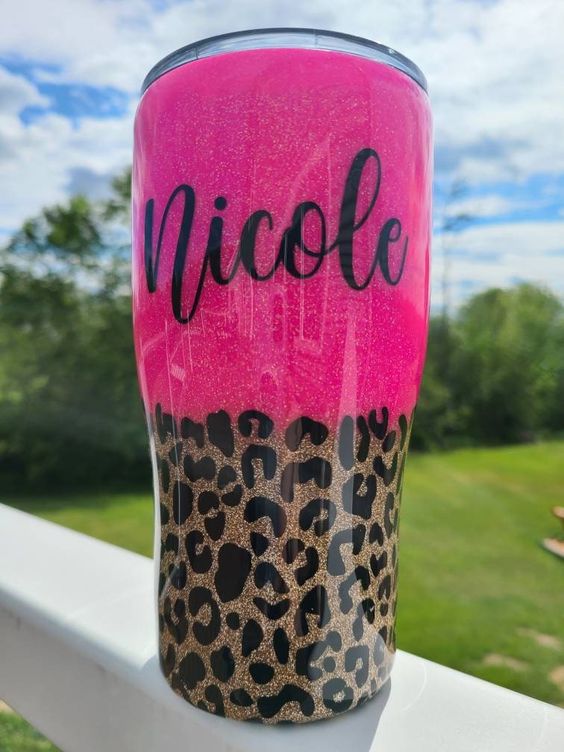 Cheetah Leopard Print Hot Pink Glittered Tumbler