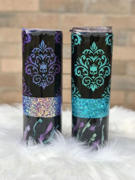 Black Skull Damask, Blue Peek-a-boo, Mica Flow Tumbler