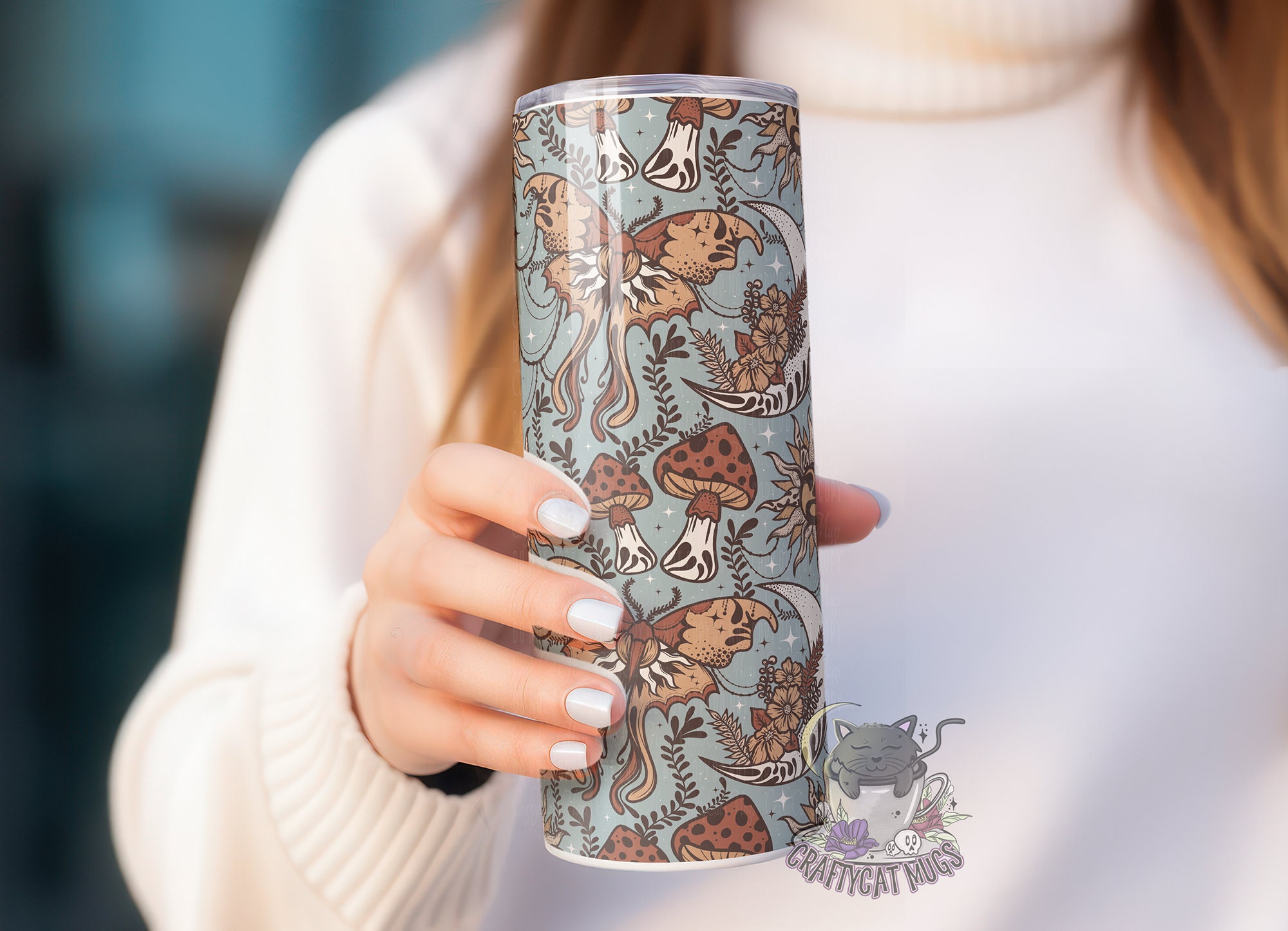 Celestial Tumbler | Boho Tumbler | Moth, Mushrooms, Moons Tumbler