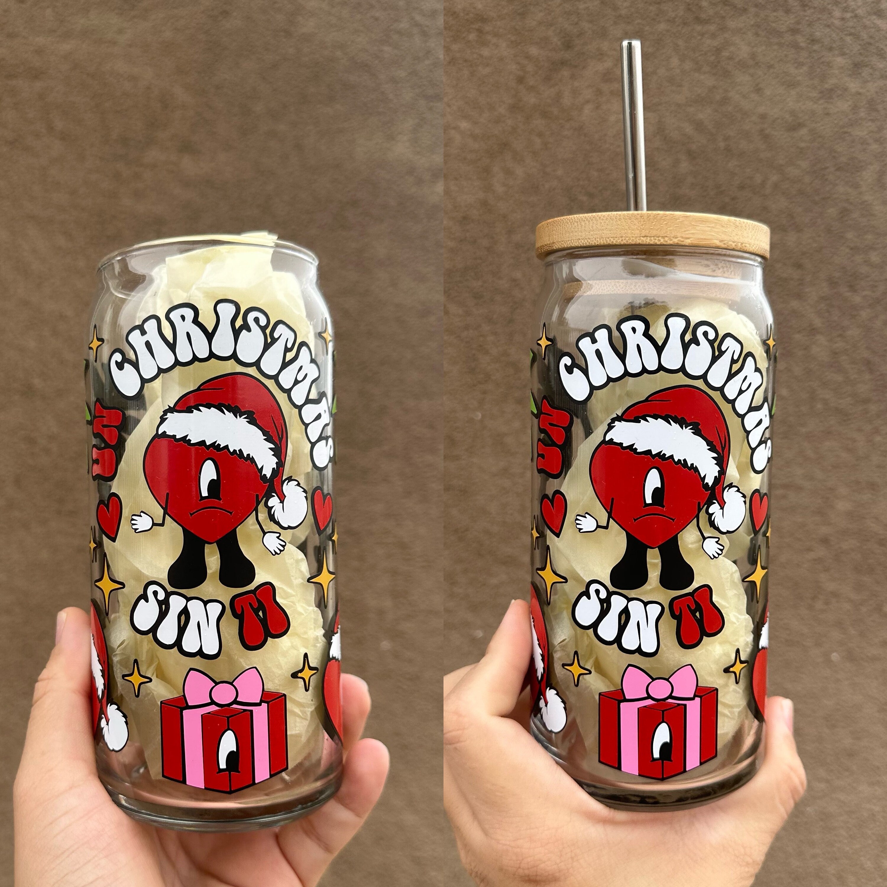 Un Christmas Sin Ti Beer Glass Can, Bad Bunny Cups, Beer Glass Can, Bad Bunny Glass Cup, Iced Coffee Cup, Bad Bunny Logo, Christmas Cups