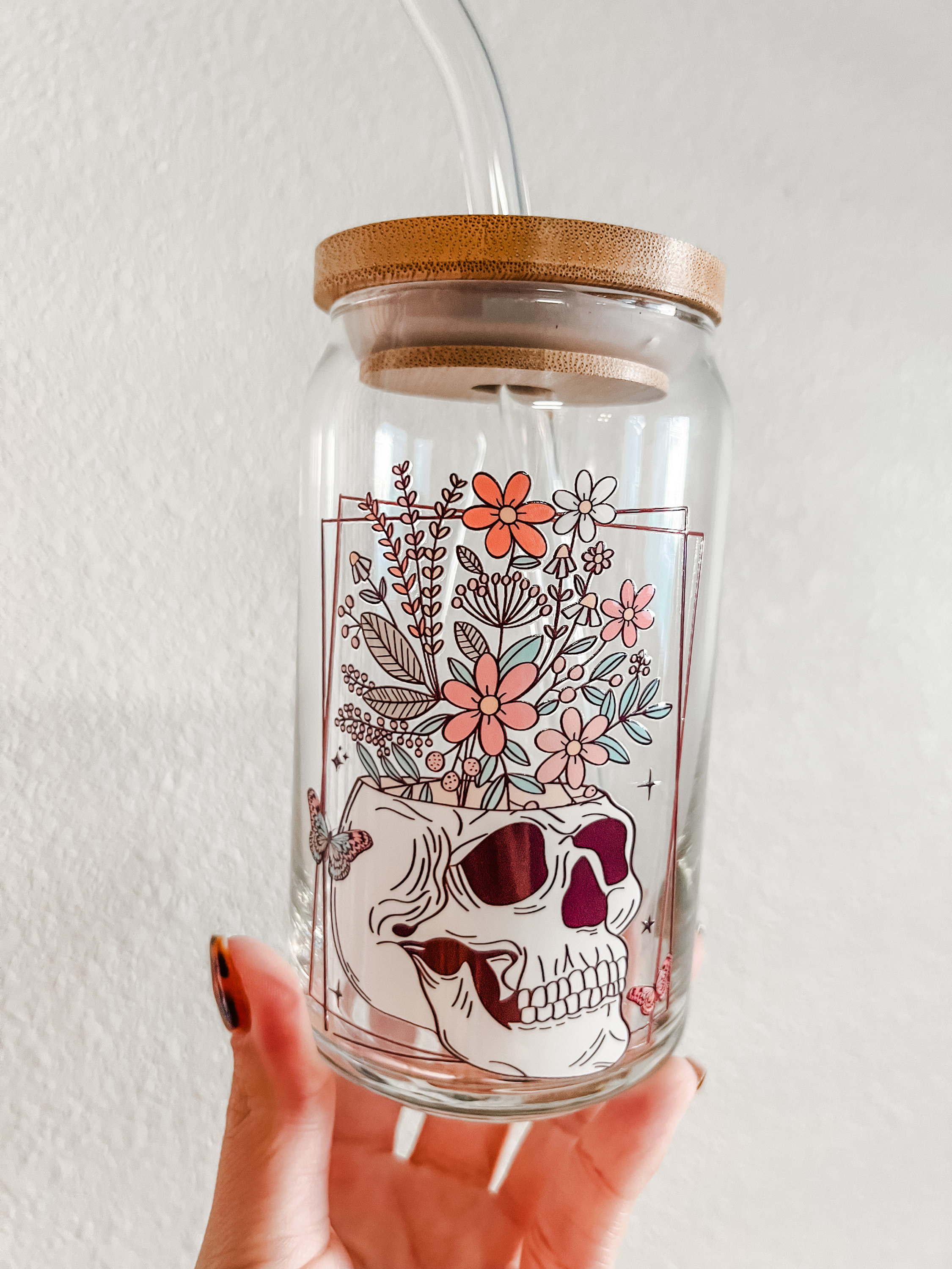 Skull and Flowers Beer Can Glass | Trendy Glass Cup