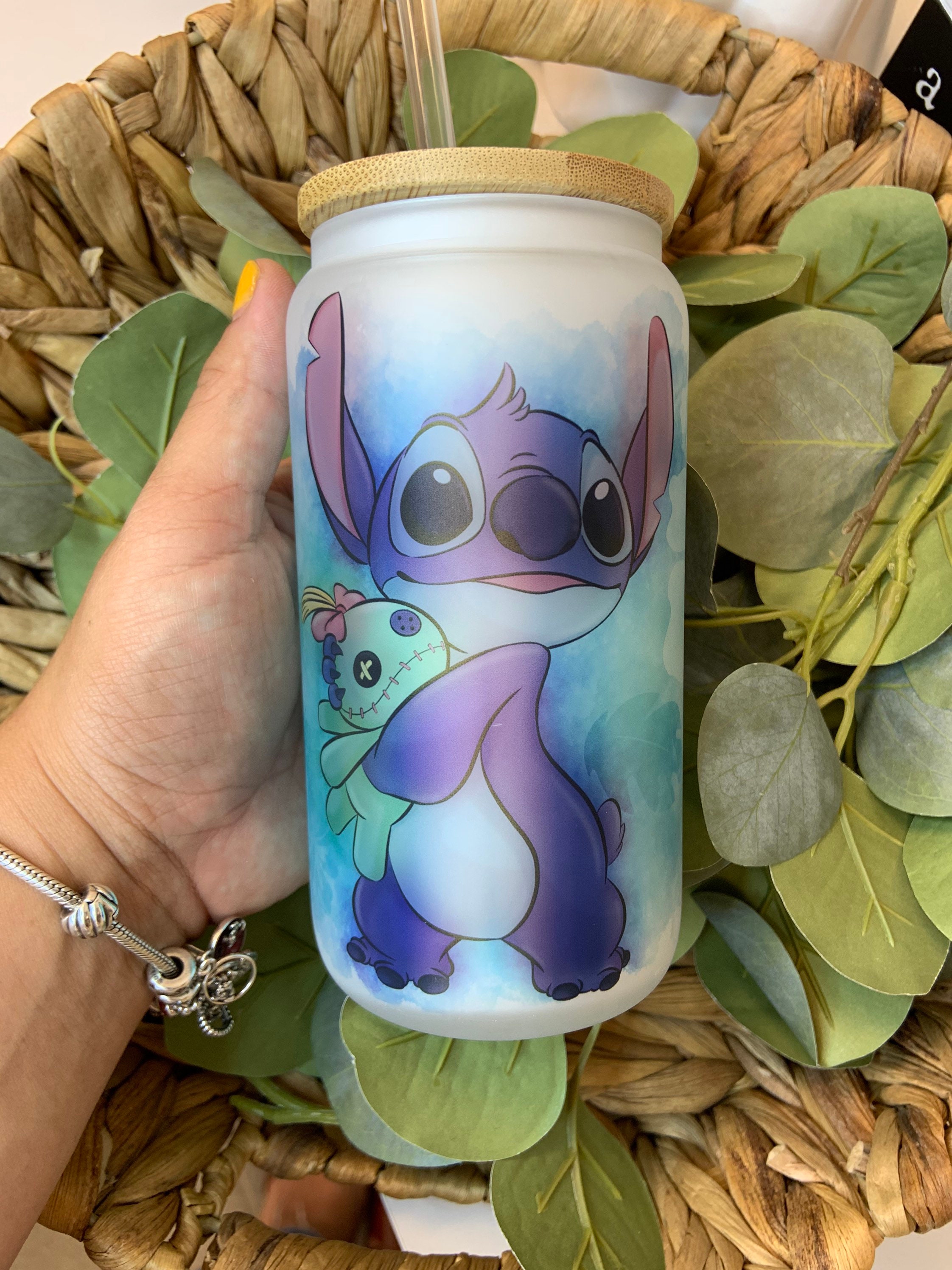 Stitch Frosted glass can, Lilo and Stitch Glass can, Frosted sublimated glass can