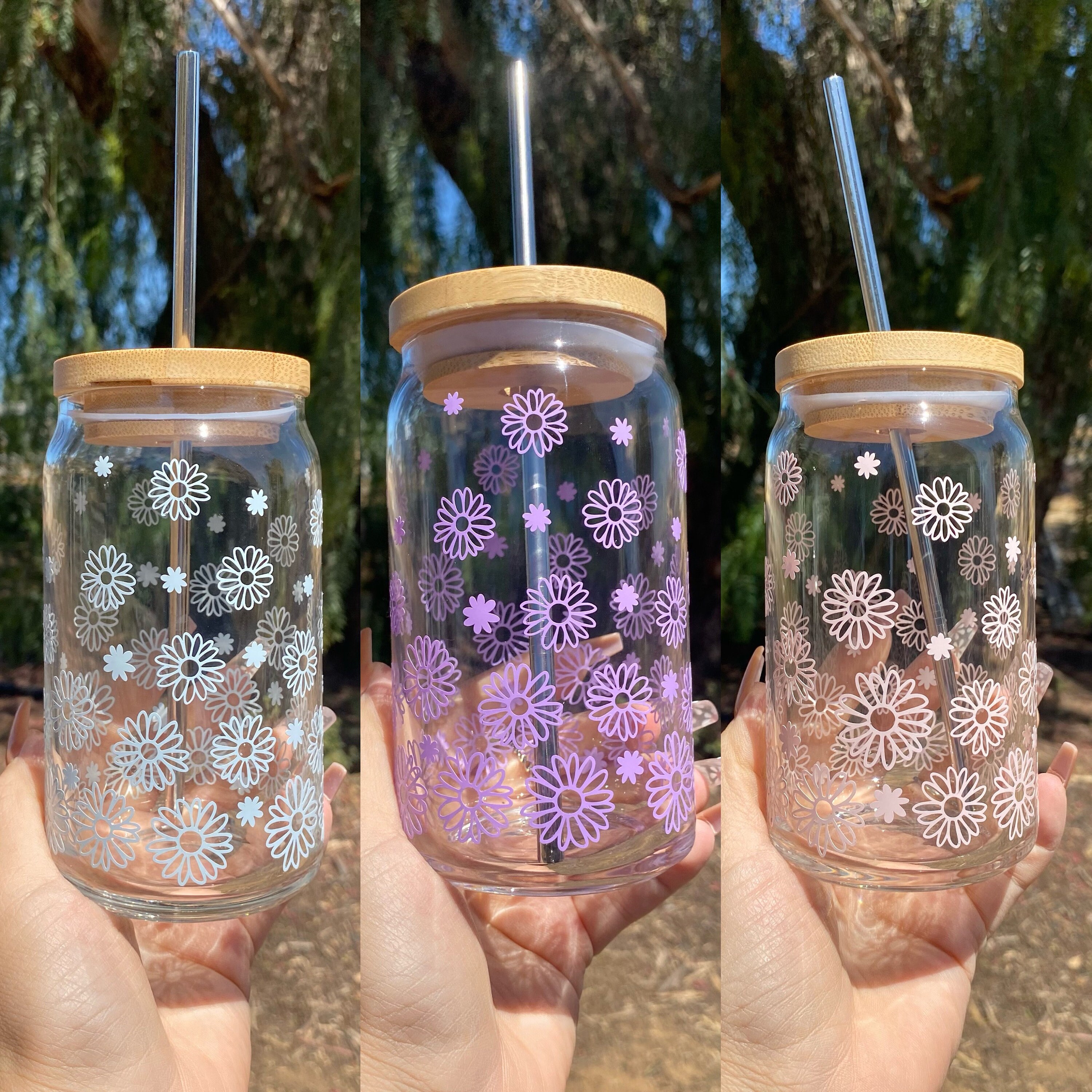 Daisy Flower Glass, Pastel Flowers, Summer Cups, Beer Glass Can, Flower Cups, Iced Coffee Cup, and Flowers Glass Cup, Beer Glass Can Lid