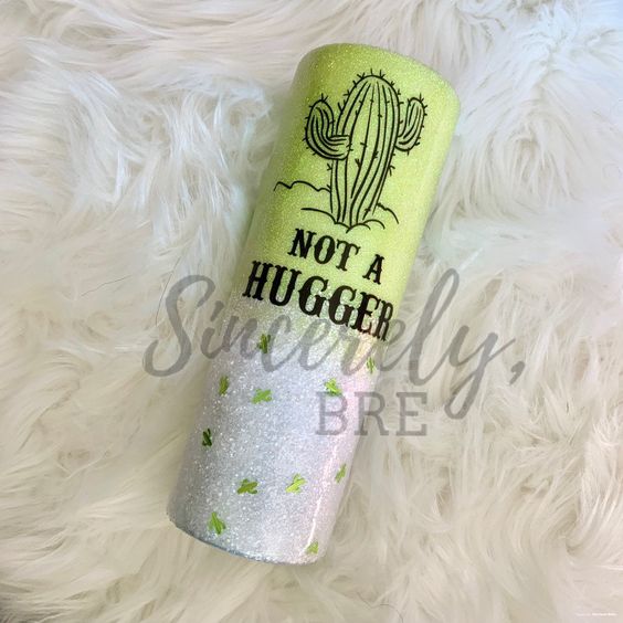 Cactus Tumbler, Glitter Tumbler, Green And White Glitter Skinny Tumbler