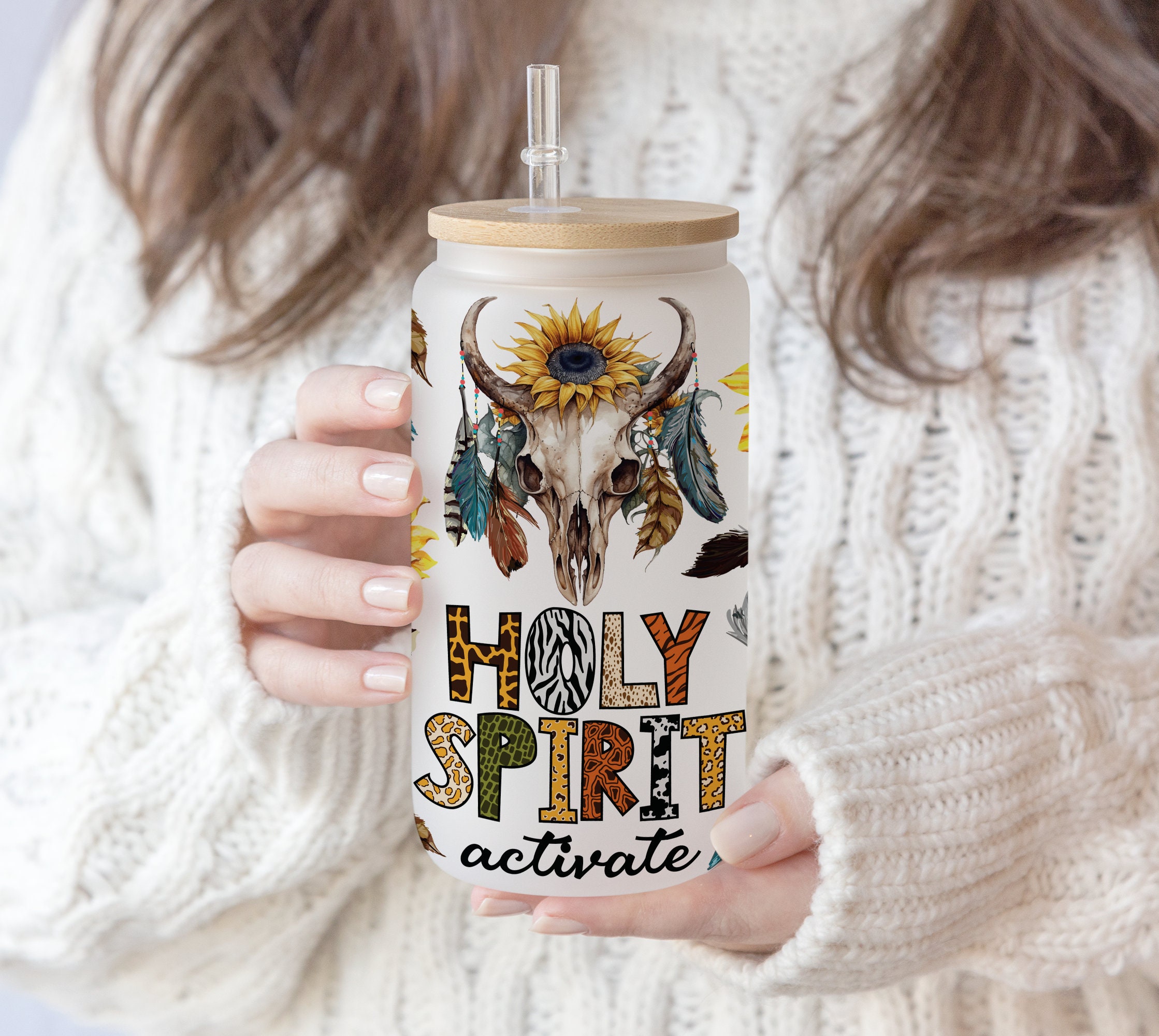 16 oz Libbey Glass Can Western Sublimation Holy Spirit Cowboy Sunflower Desert | Cowgirl Cowboy Howdy | Bull Skull Digital PNG file