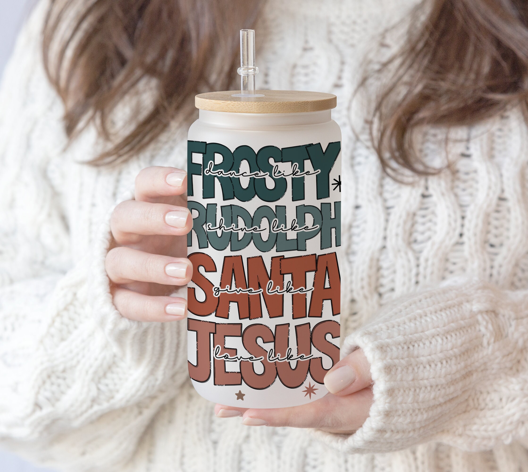 16 oz Libbey Beer Glass Can Cute Retro ChristmasDance Like Frosty Shine like Rudolph Give like Santa Love Like Jesus Winter Download PNG