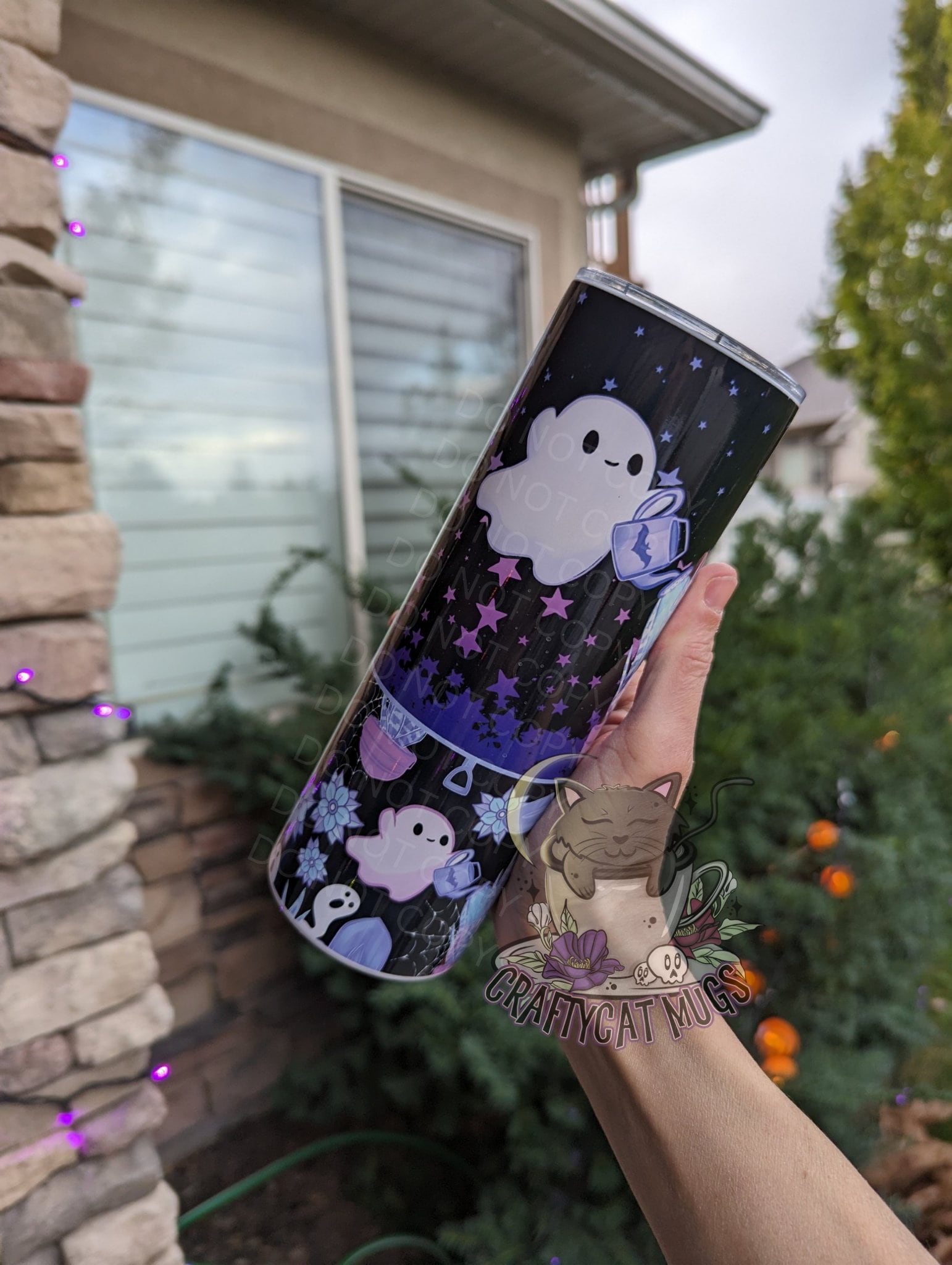 Ghost Tumbler | Plant Tumbler | Cute Spooky Tumbler | Black and Pastel Halloween Tumbler