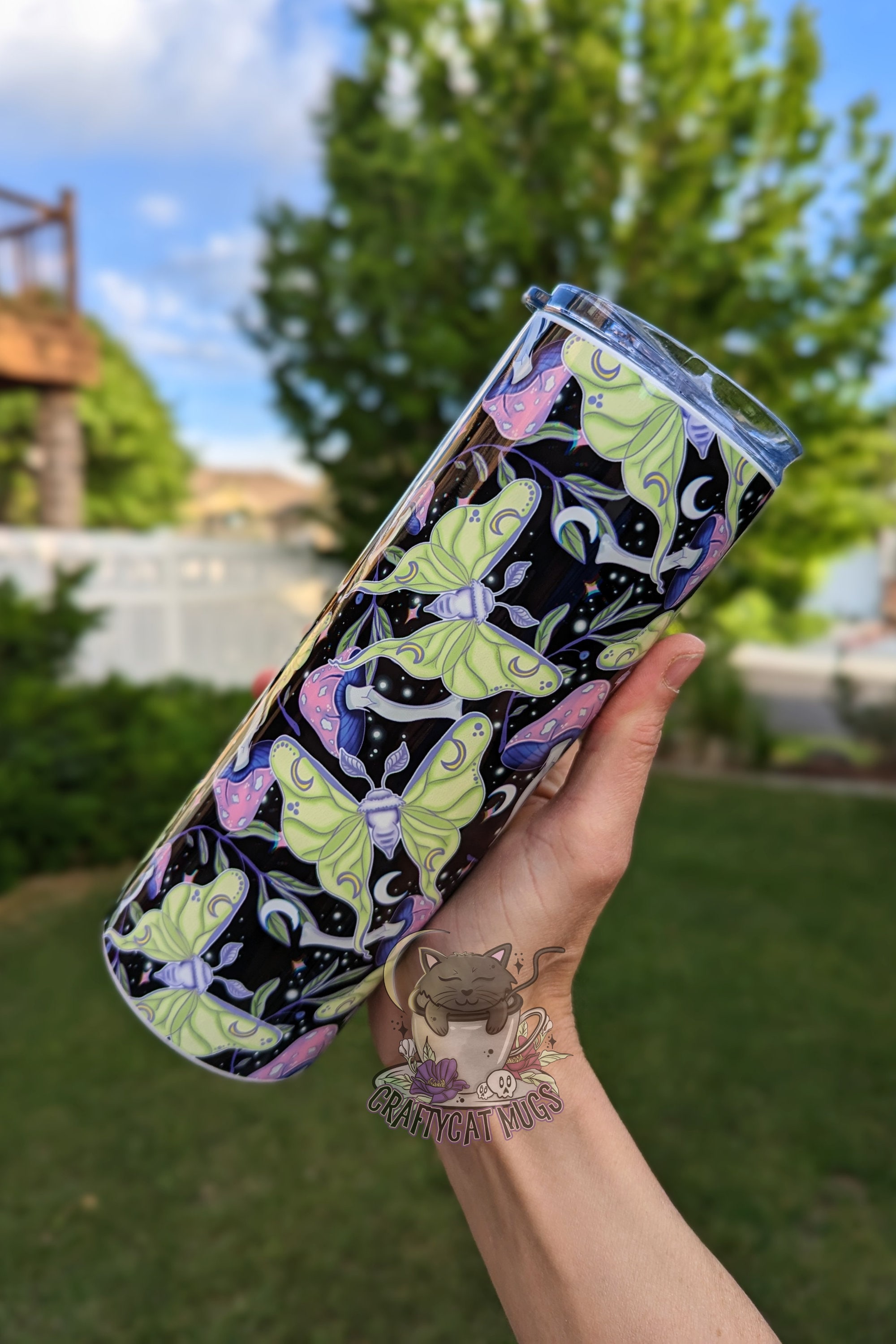 Neon Luna Moth Tumbler | Moon Tumbler | Mushroom Tumbler | Witchy Gifts