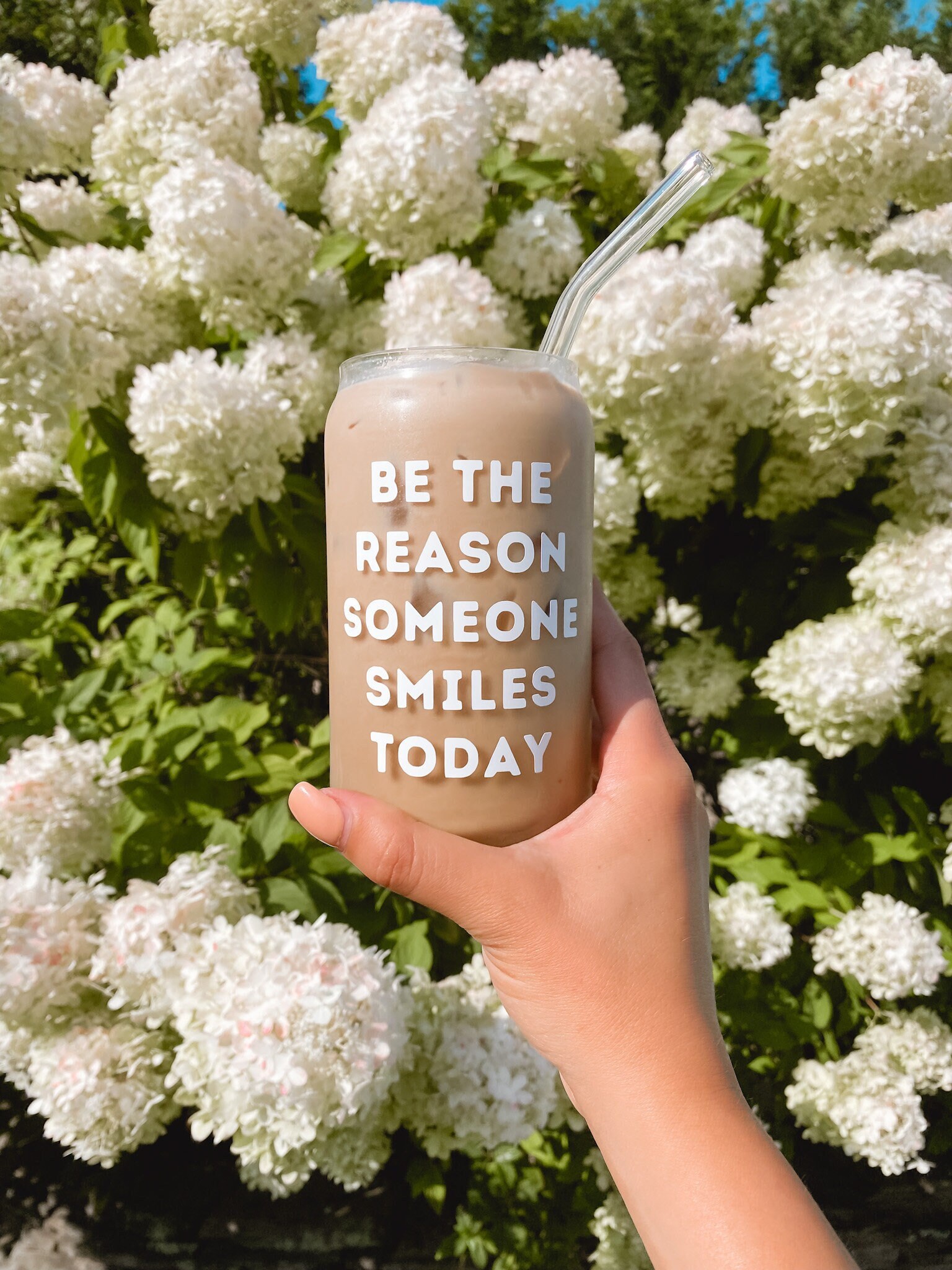 Be The Reason Glass Cup, Iced Coffee Glass Cup, Positive Quote Glass Cup, Reusable Lid, Reusable Straw