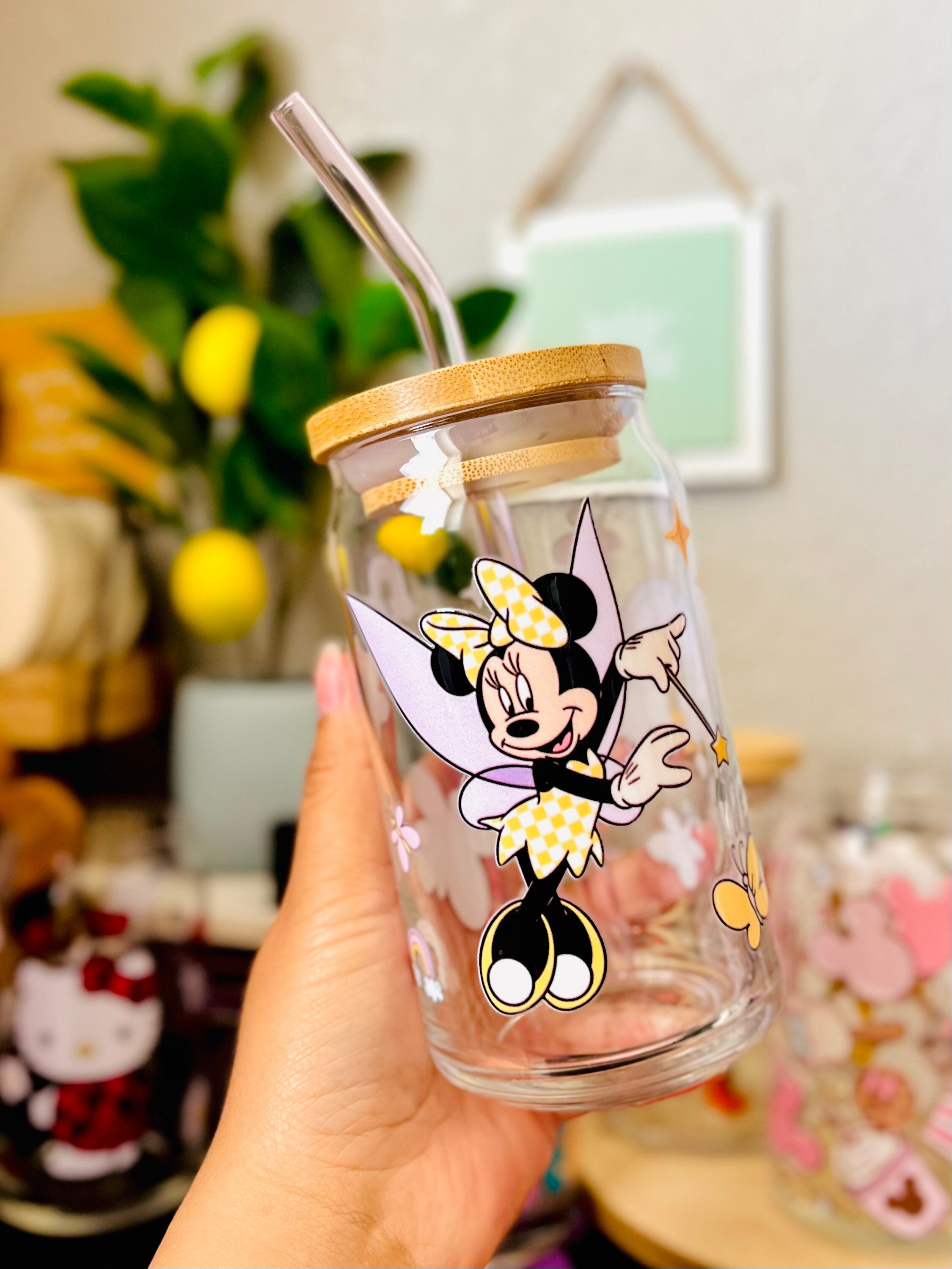 Disney Minnie Mouse Spring Fairy 16oz Beer Can Glass | Butterfly Cup| Iced Coffee | Smoothie | Gift | Mom | Floral | Disney Ears| Mickey