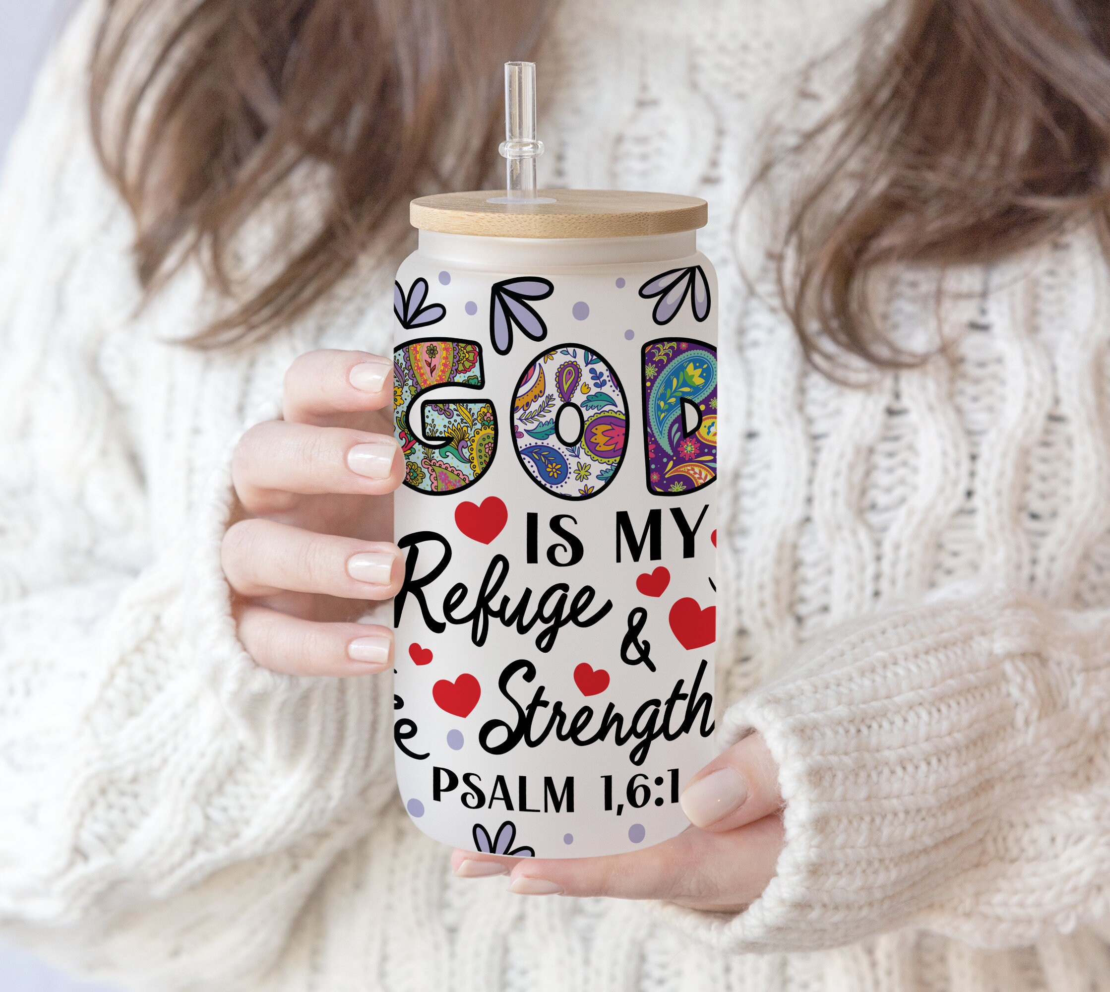 16 oz Libbey Glass Sublimation God Bible Quote Love Jesus | God Flower Christmas | Watercolor Religious Christian Gift | PNG file