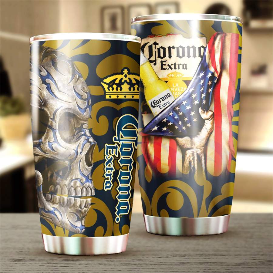 Corona Extra Beer Steel Tumbler, Corona Extra Beer 20 Oz Steel Mug Stainless Steel Tumbler Cup Corona Extra Wooden Pattern 30 Oz Steel Mug