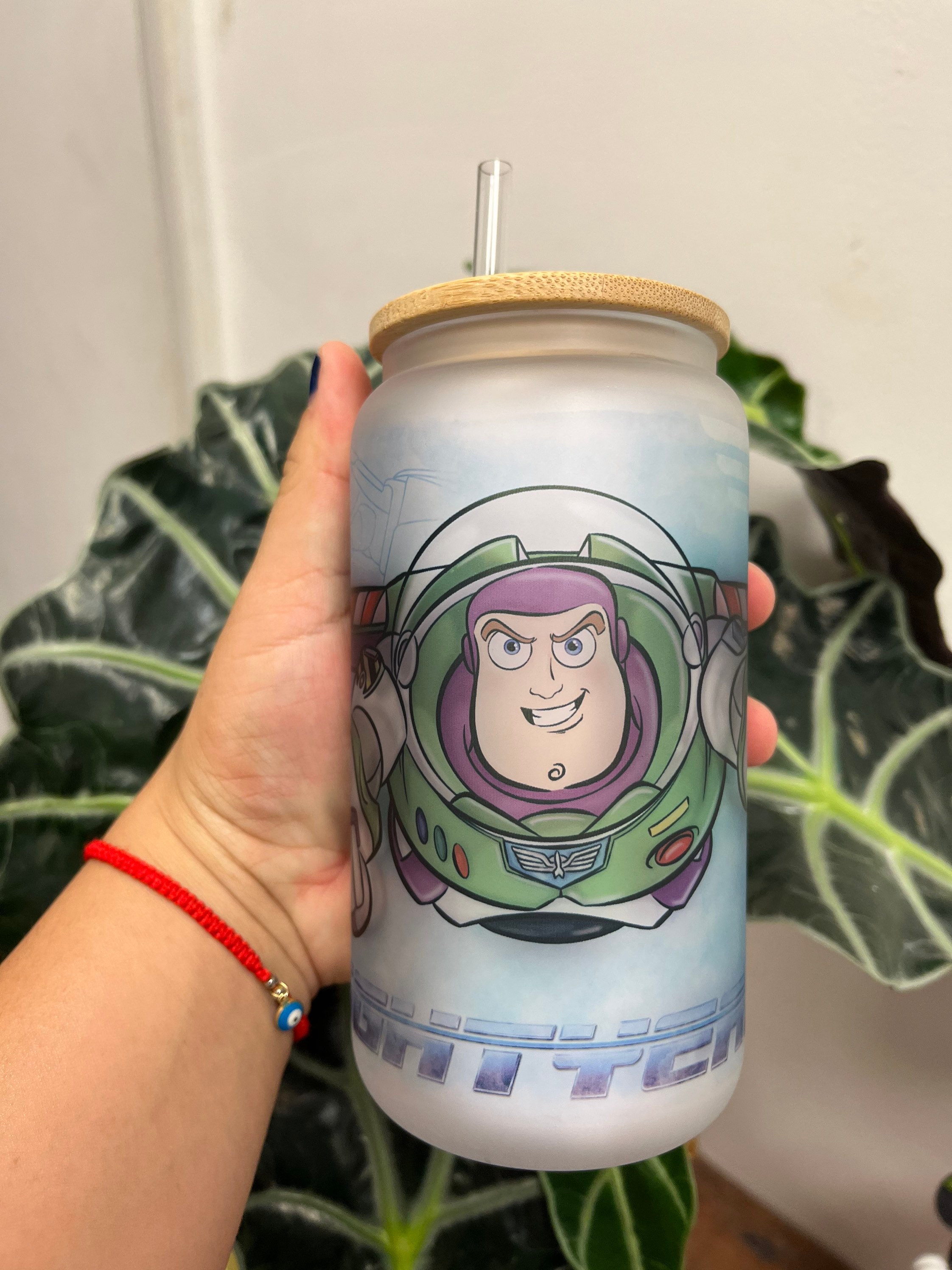 Buzz light year Frosted glass can, custom glass can, Toy story glass can