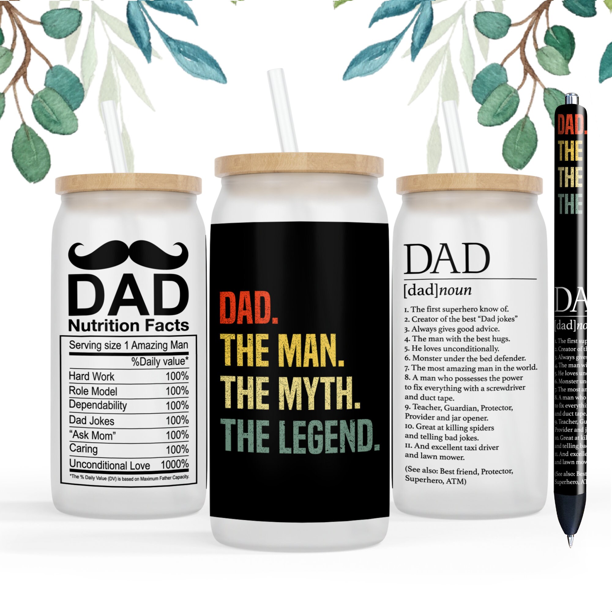 3 files 16 oz Libbey Glass Can Tumbler Sublimation Dad Nutrition Facts, Dad Definition, Gift for Dad,Idea DIY Father’s day Digital Download