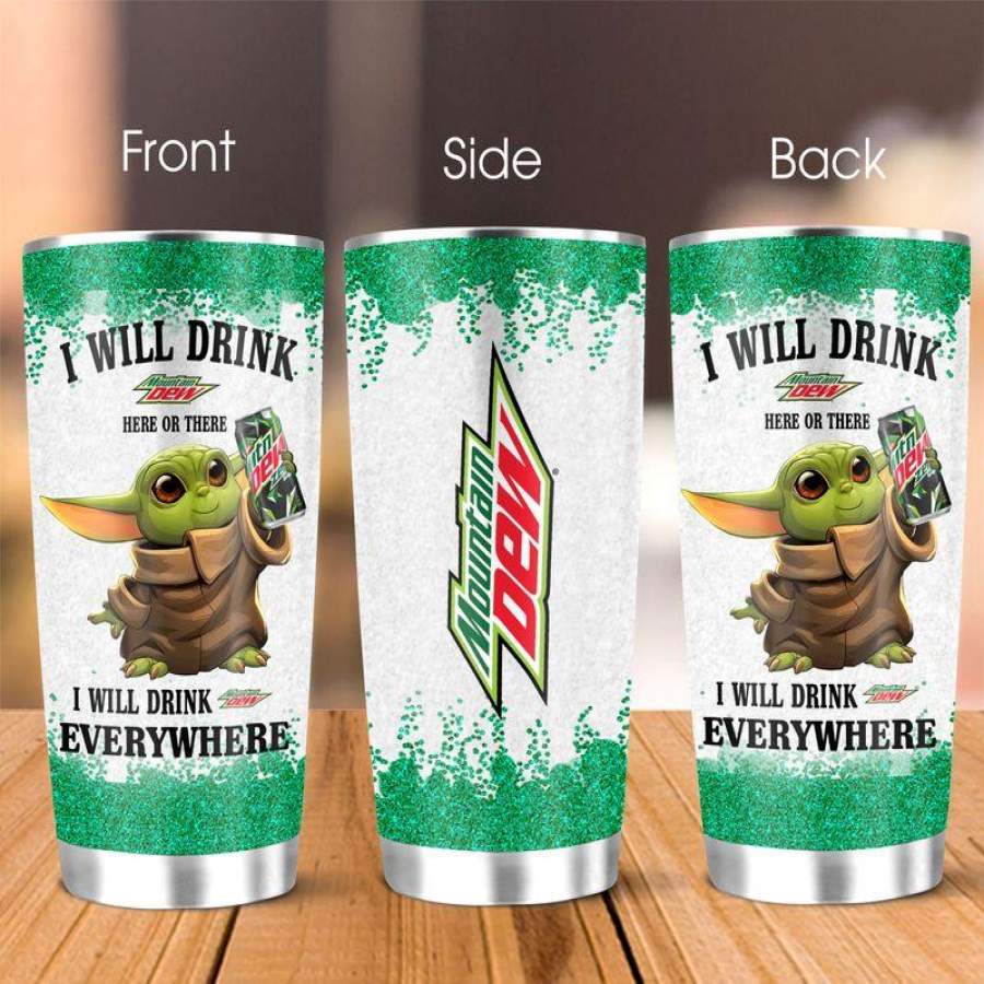 Mountain Dew Yoda Will Drink Everywhere 20oz Stainless Steel Tumbler