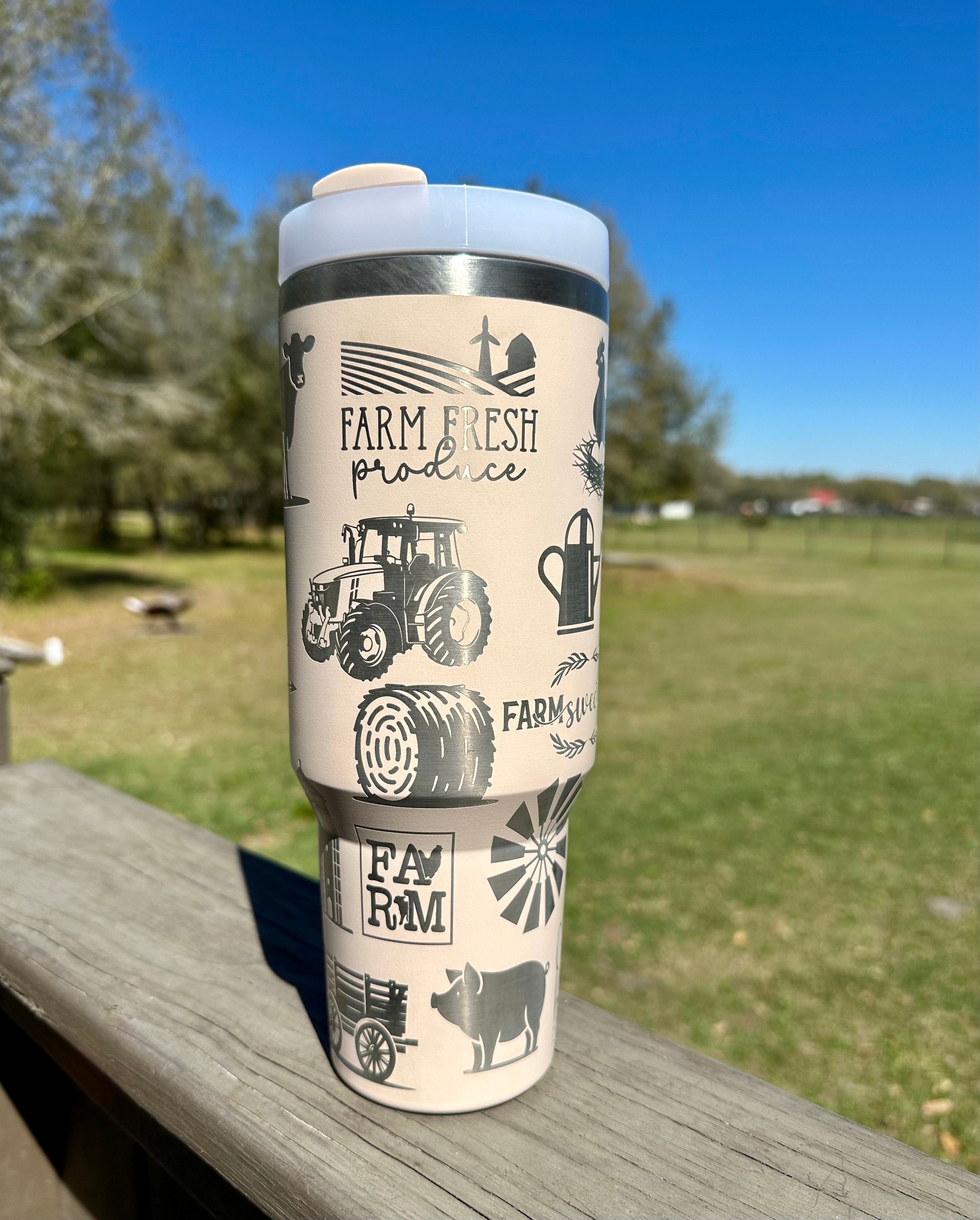 Farm Sweet Farm | 40 oz Stainless Steel Insulated Tumbler with Handle, Laser Engraved tumbler