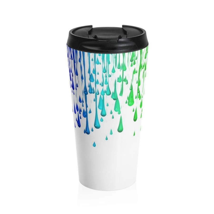 Stainless Steel Travel Mug, Rainbow Paint Mug, Dripping Paint Splatter Travel Mug, All Over Print Steel Neon Mug, Coffee Tea Tumbler