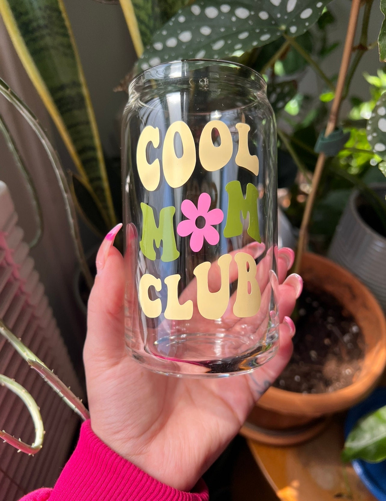 Cool Mom Club Cup | Positive Saying  Cup | Libbey Cup | Glass Cup | Coffee Glass | Iced Coffee Glass | Glass Can | Cute Cup | Mother’s Day